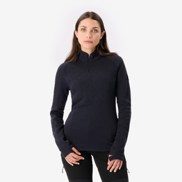 T-shirt manches longues en laine mérinos femme, Merino Resist bleu marine
