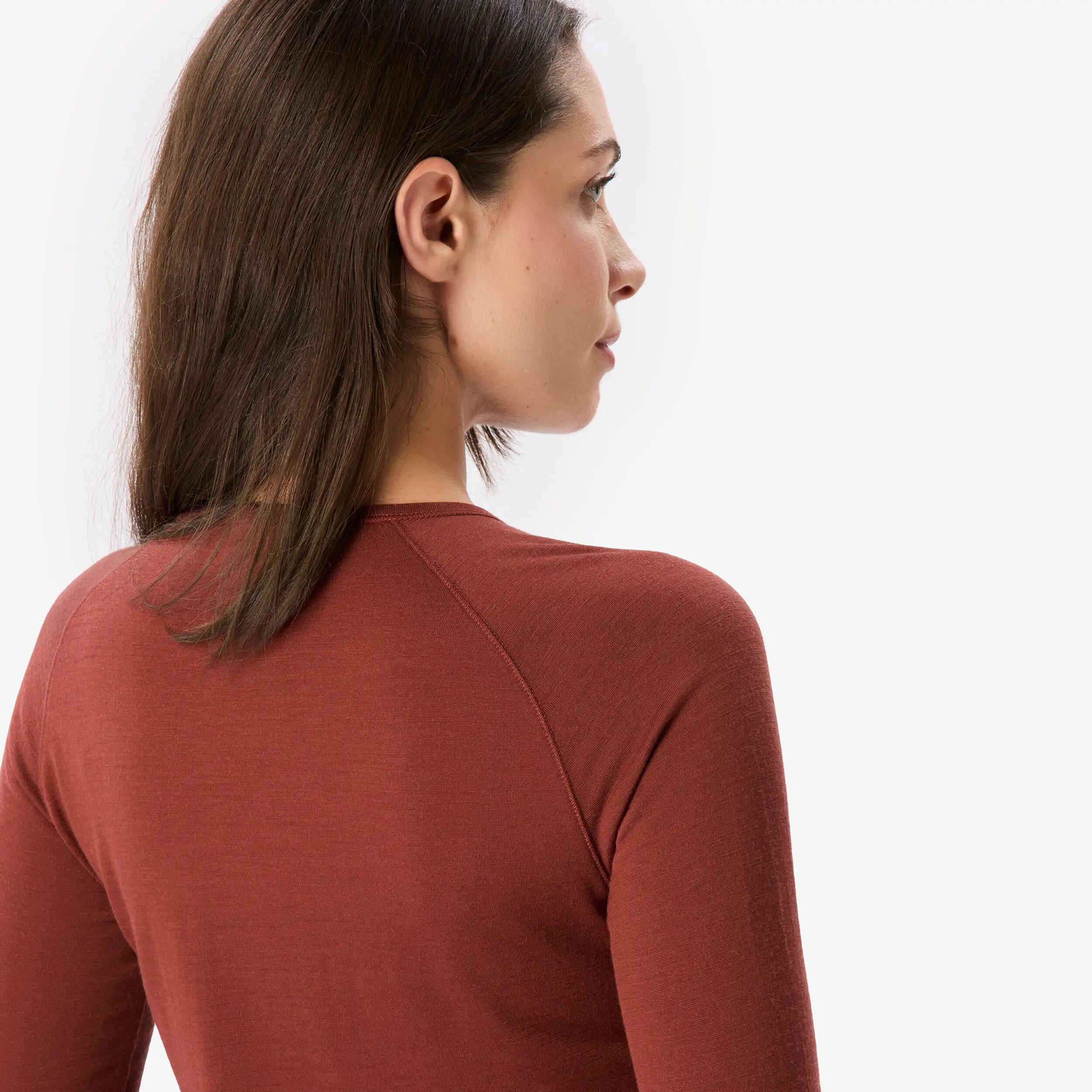 Camiseta manga larga 100% lana merina mujer, Merino 100% marrón  5/8