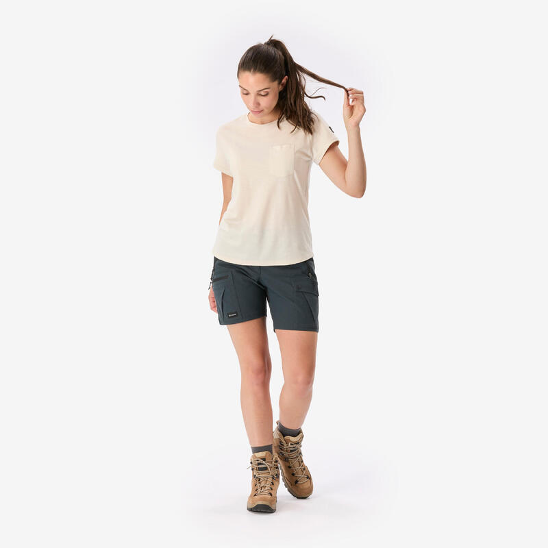 Tricou cu mânecă scurtă 100 % lână merinos, Bej, Damă