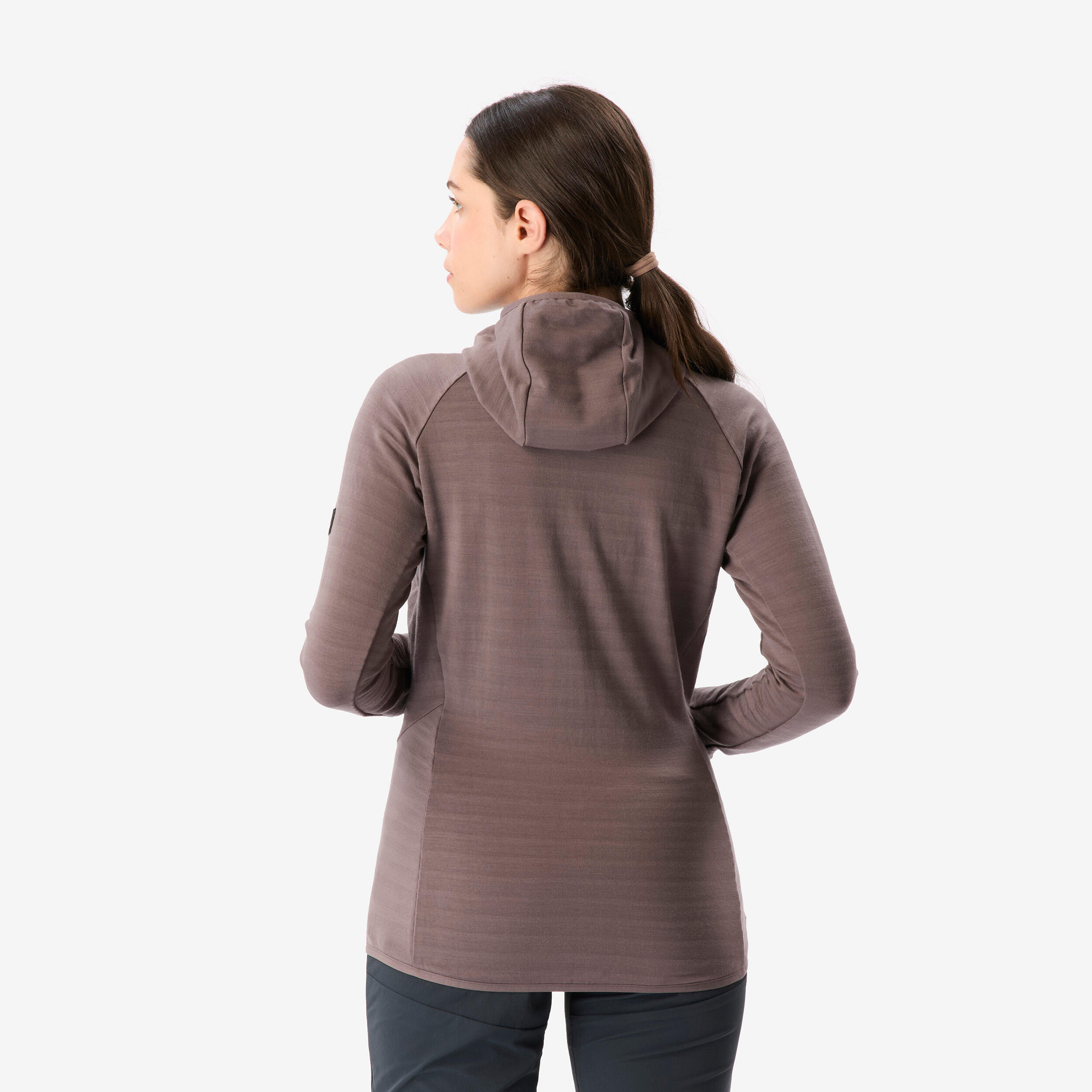 Pull technique à capuche en laine mérinos femme, Resist marron 4/11