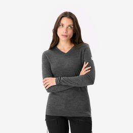 T-shirt laine mérinos de trek & voyage femme, Merino fresh noir