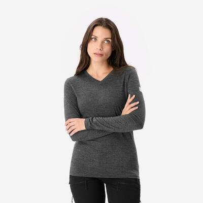 T-shirt lana merinos viaggio donna TRAVEL 500 WOOL viola
