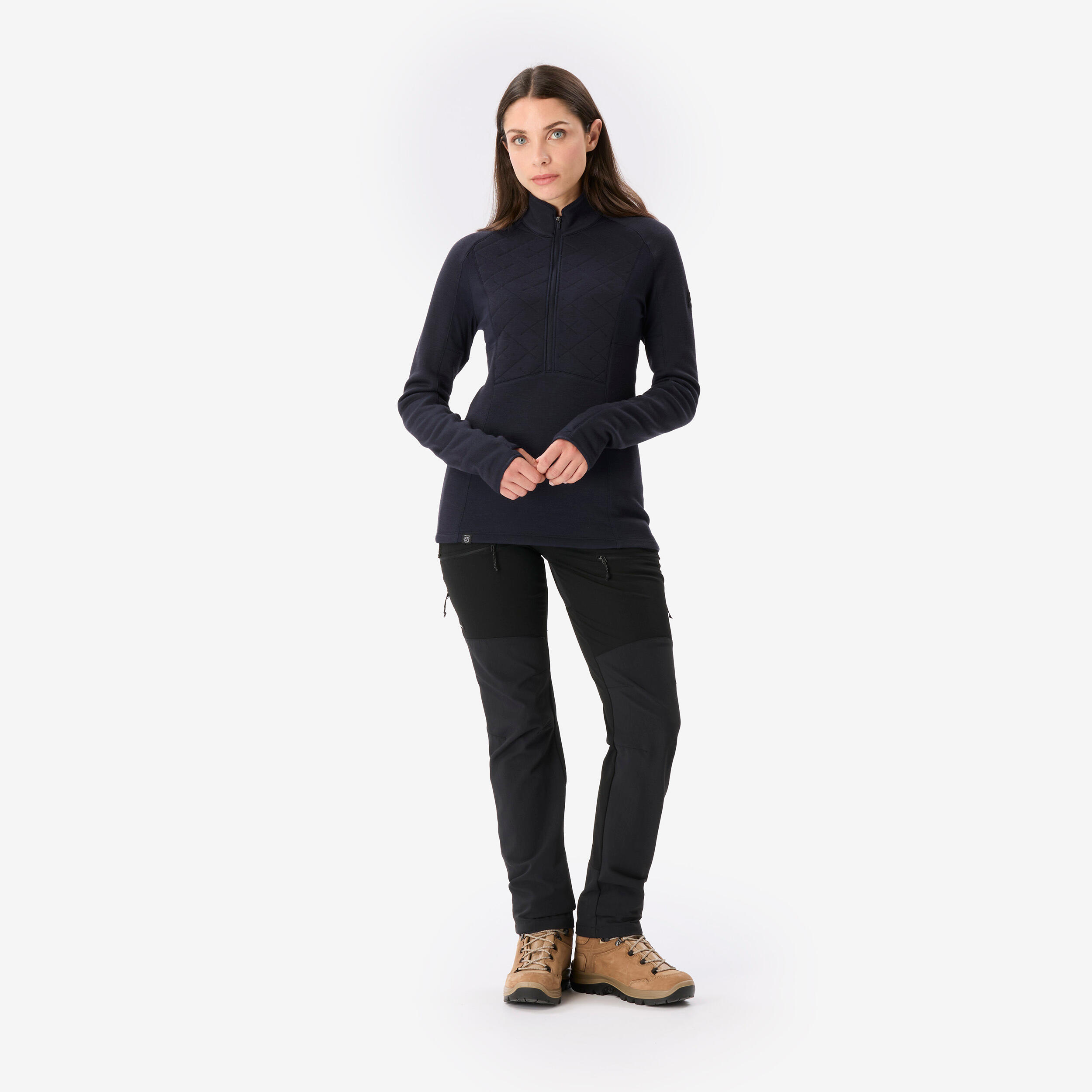Women’s Merino Wool Long-Sleeved Half-Zip T-Shirt, Merino Resist - SIMOND
