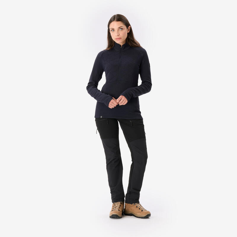 Bluză cu lână merinos Merino Resist Bleumarin Damă 