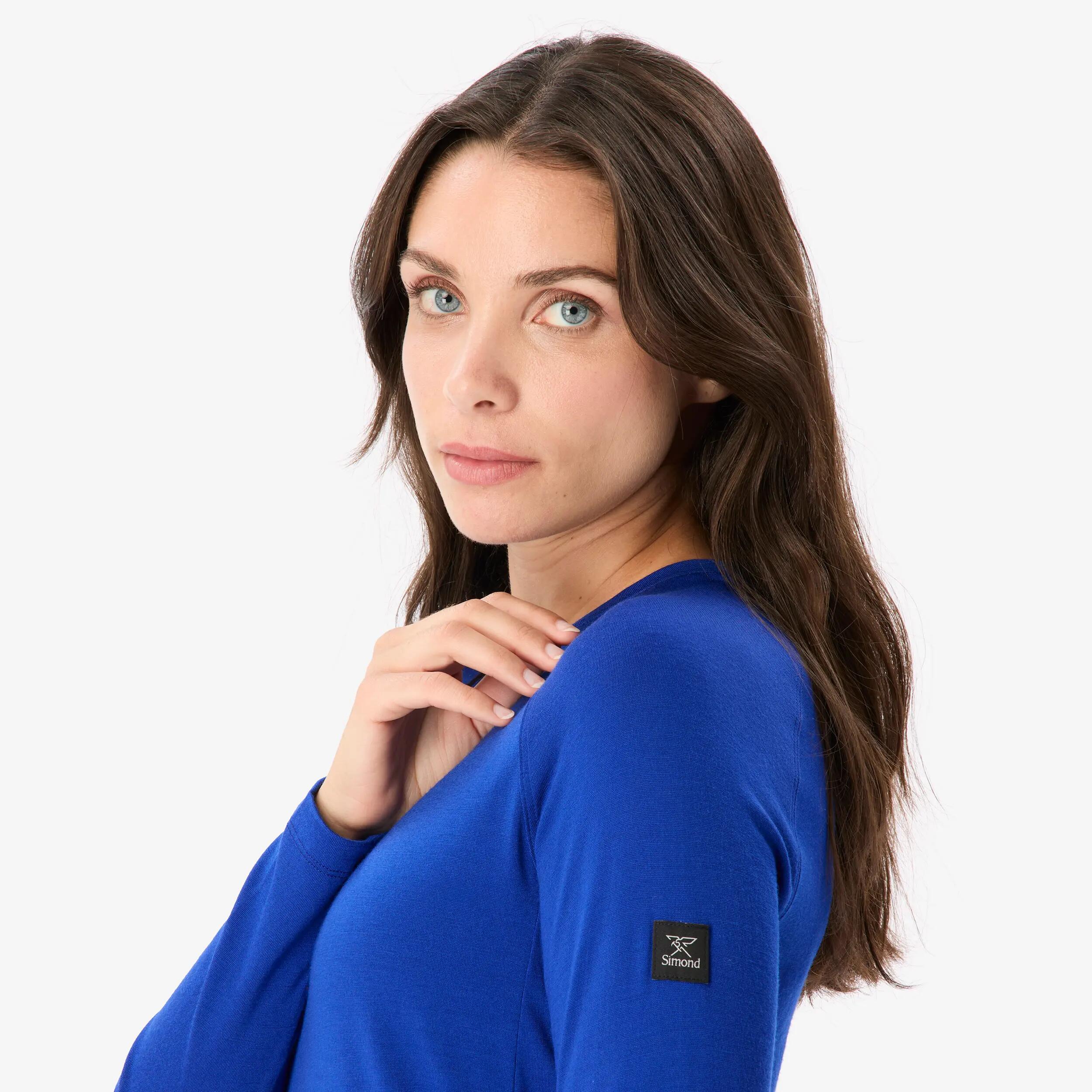 T-shirt lana merinos trekking donna MERINO RESIST blu 3/8