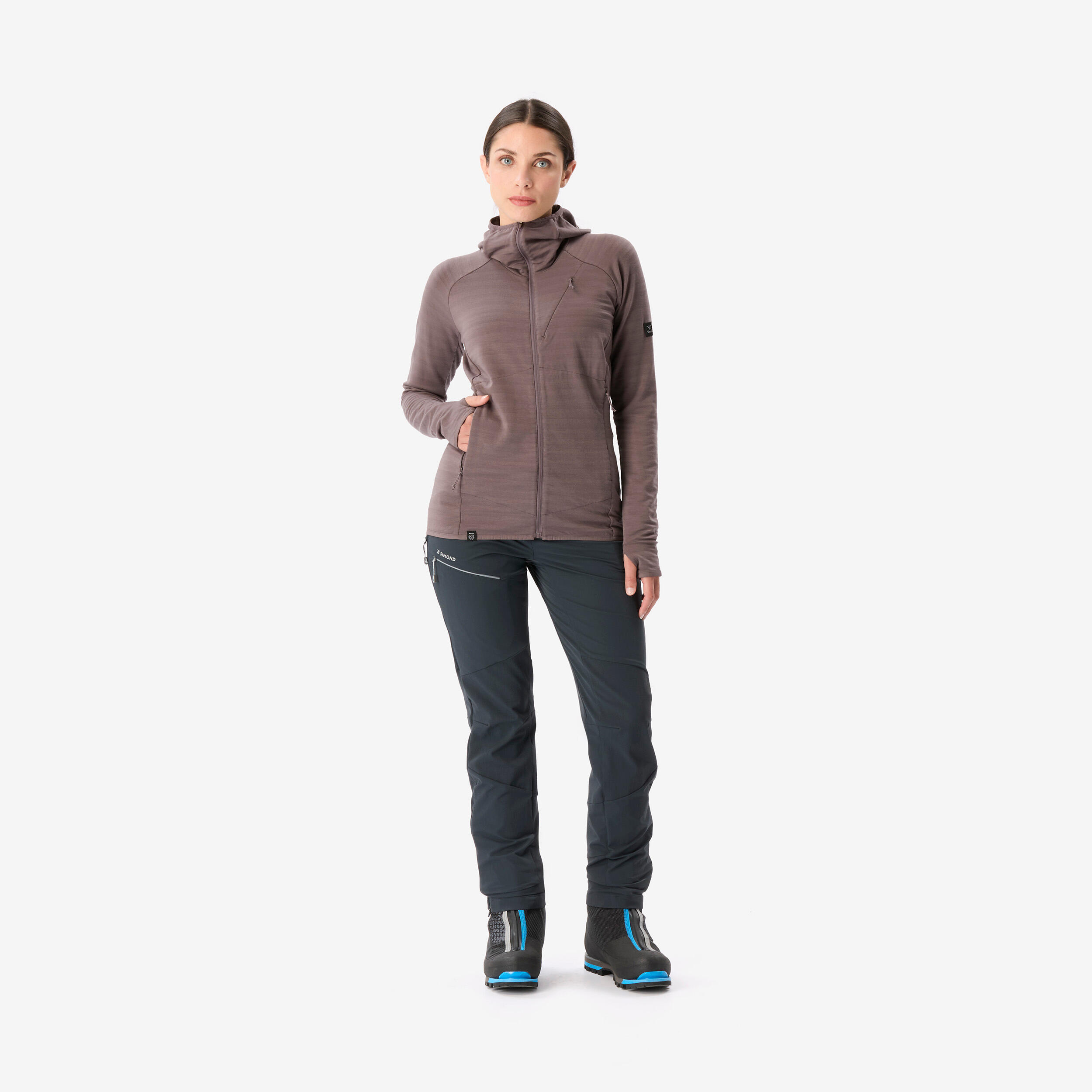 Pull technique à capuche en laine mérinos femme, Resist marron 2/11