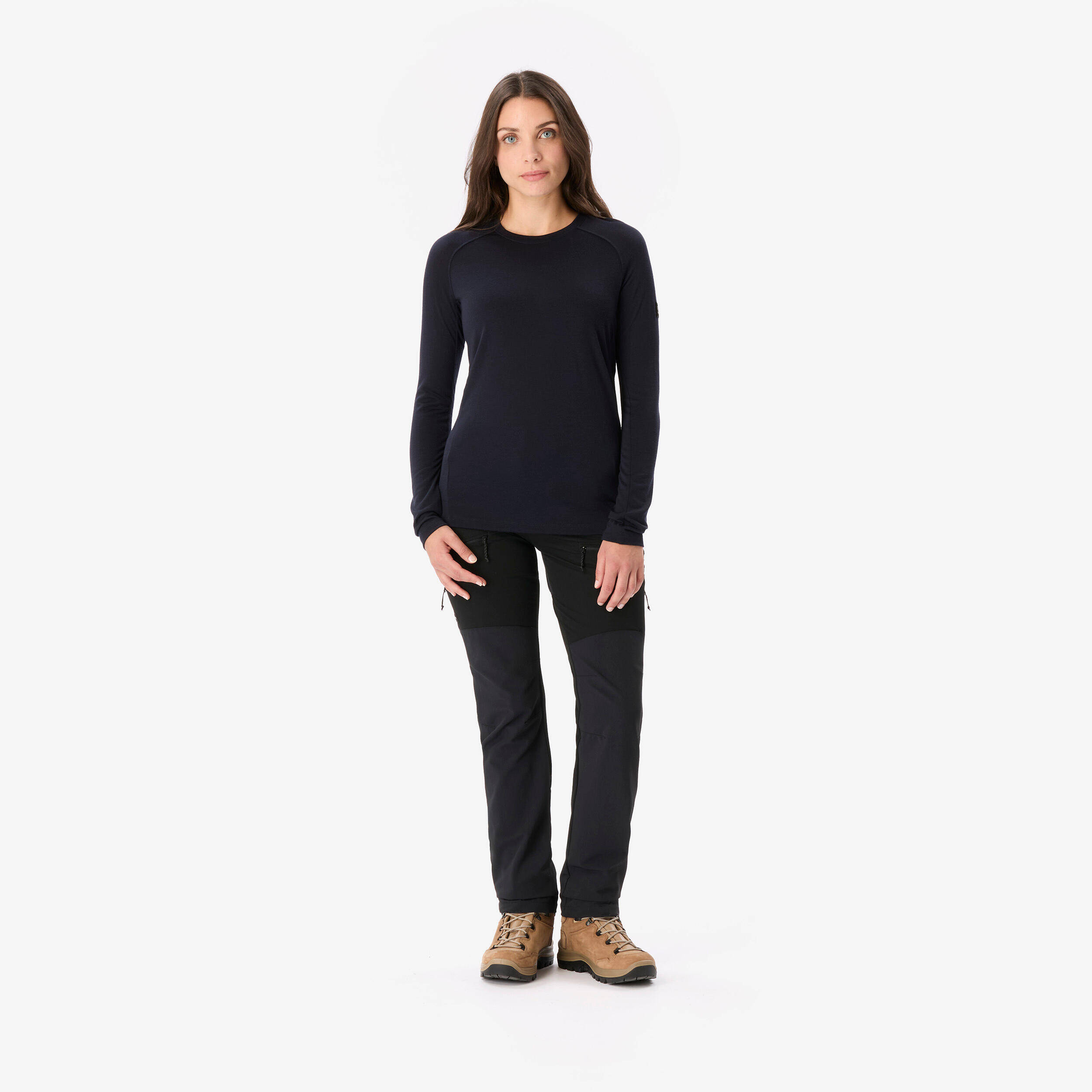 Women’s Merino Wool Long-Sleeved T-Shirt, Merino Resist - Navy -  2