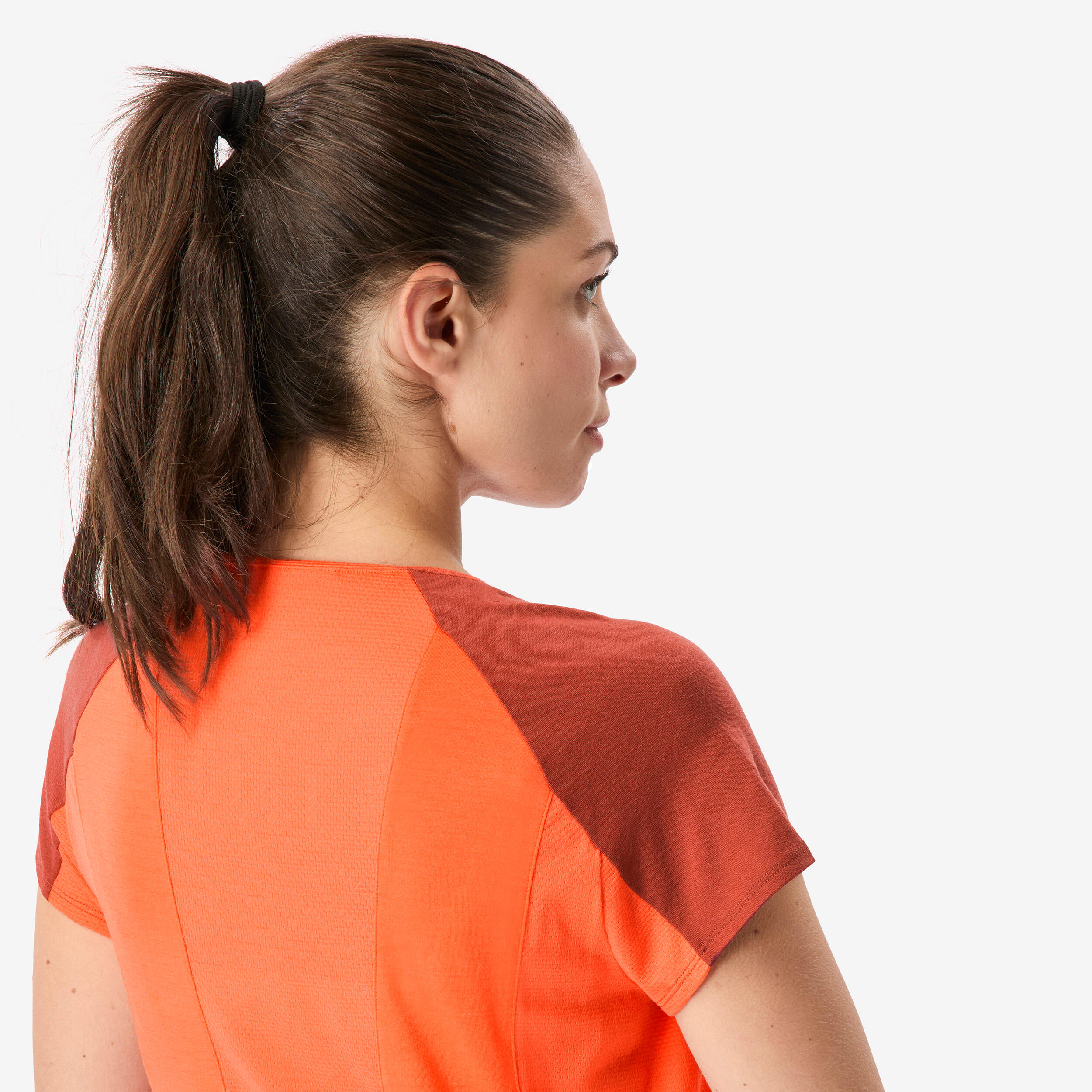 Damen-Trekking-T-Shirt mit kurzen Ärmeln aus Merinowolle, Merino Resist orange 5/8