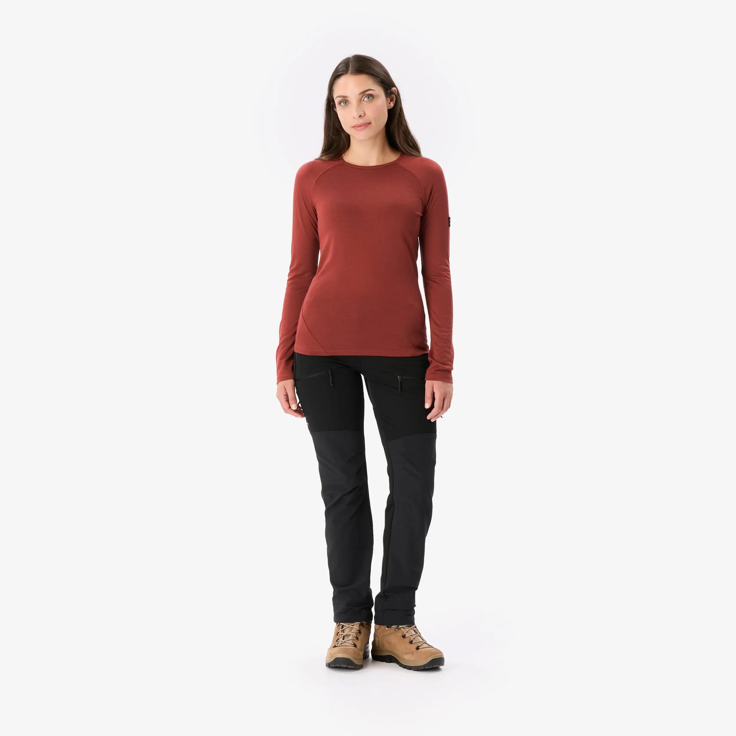 Camiseta manga larga 100% lana merina mujer, Merino 100% marrón  2/8