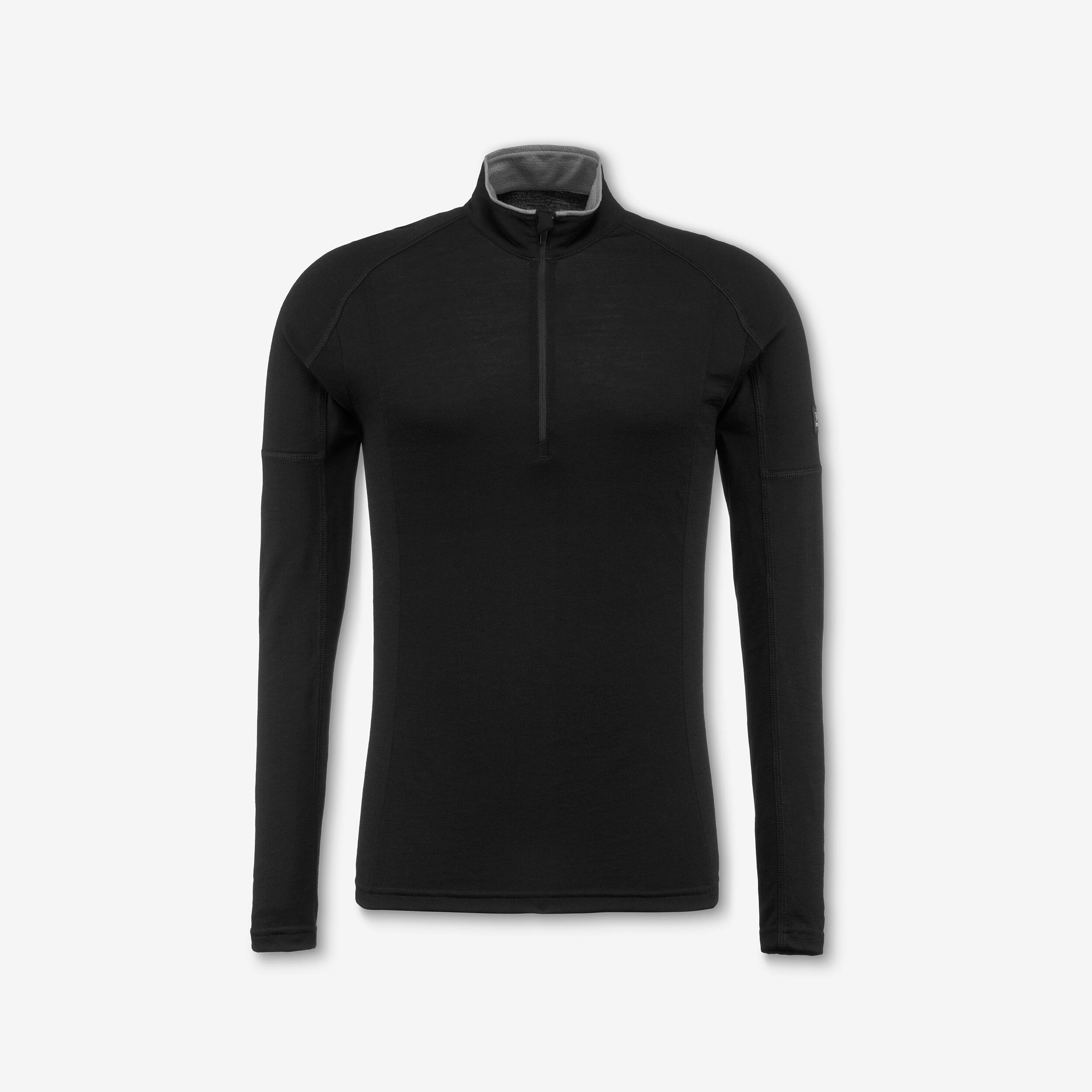 Men’s Merino Wool Long-Sleeved T-Shirt with Zip Collar, Merino Resist - SIMOND