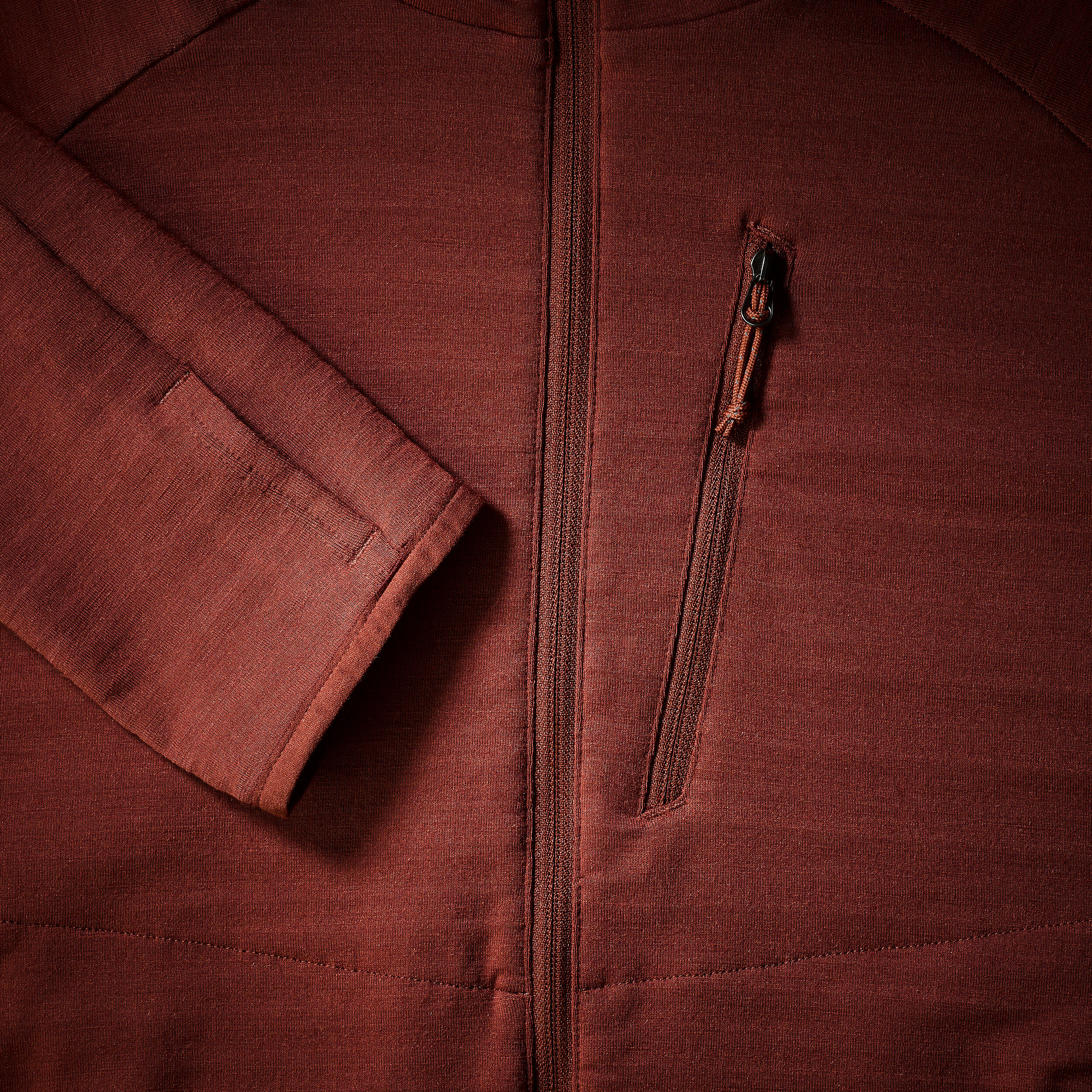 Pull technique à capuche en laine mérinos homme, Resist marron 7/11
