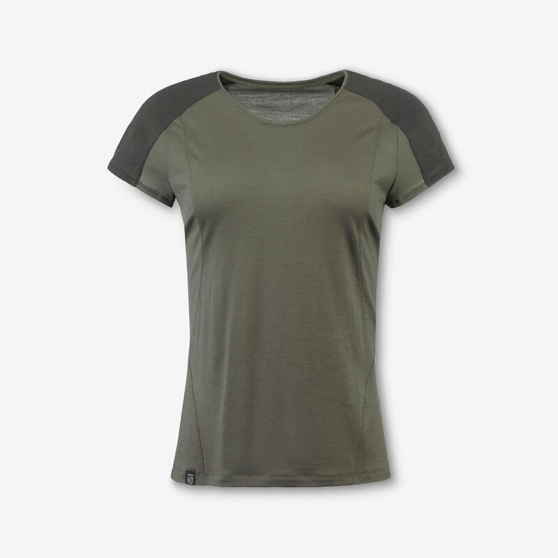 Tricou de trekking din lână merinos, Merino Resist kaki, damă