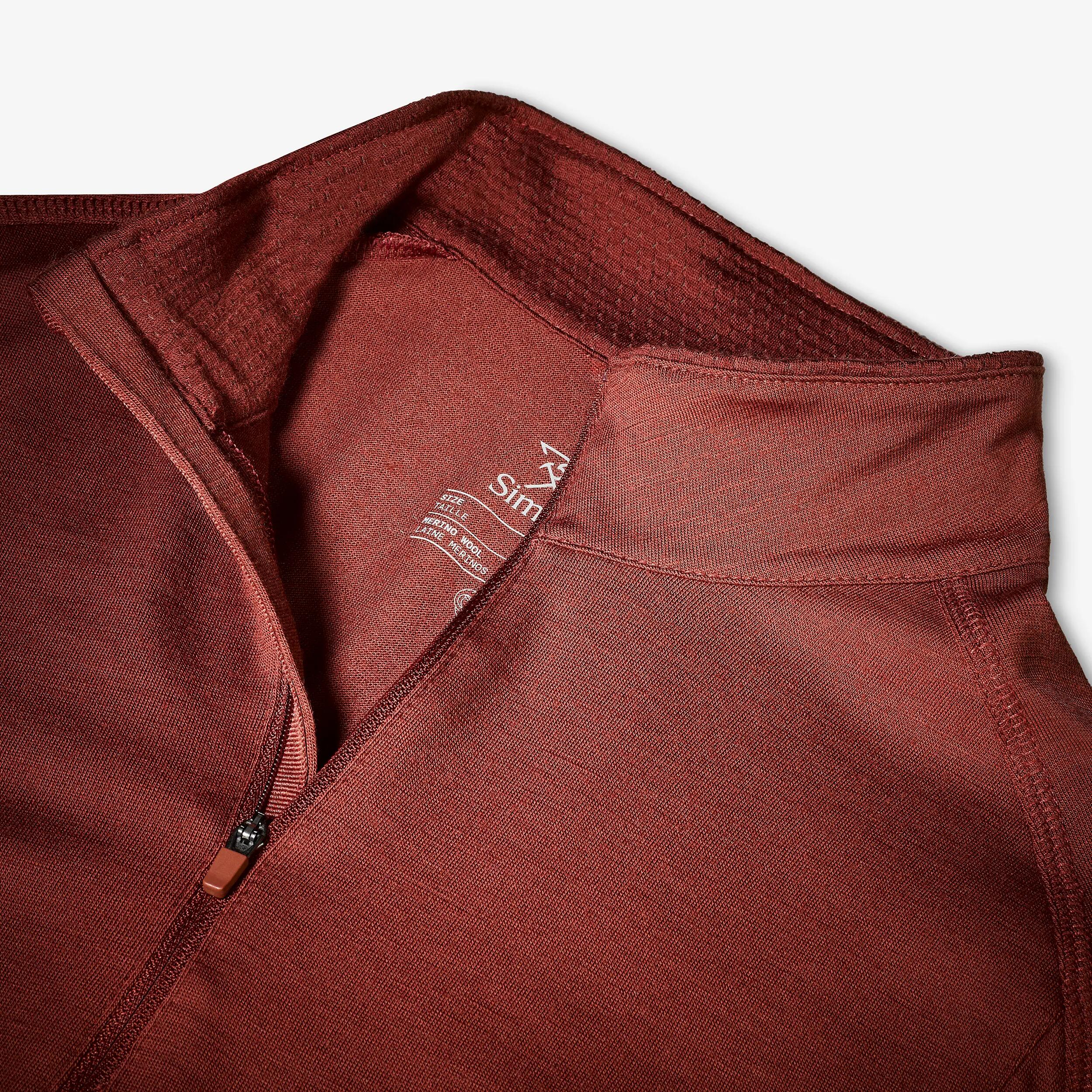 T-shirt manches longues à col zip en laine mérinos homme, Merino Resist bordeaux 8/9