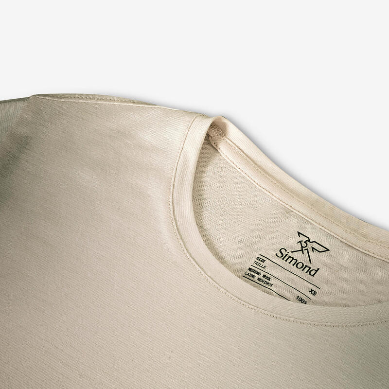 Tricou cu mânecă scurtă 100 % lână merinos, Bej, Damă