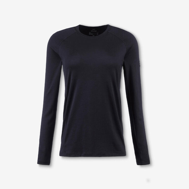 Black women's long-sleeve merino wool thermal top