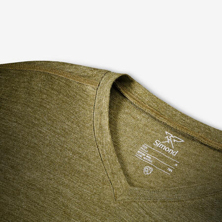 Футболка чоловіча для трекінгу з довгими рукавами з мериносової вовни хакі