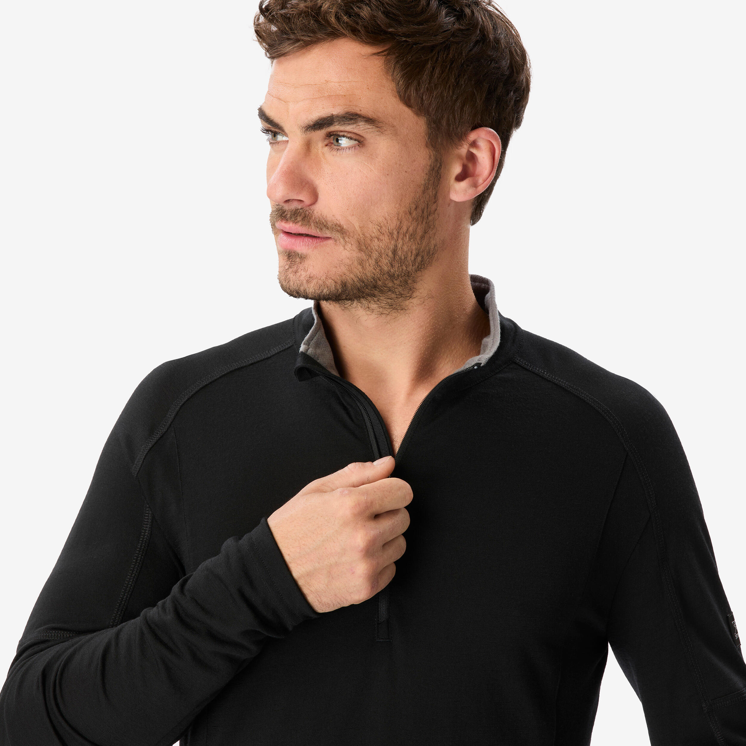 Men’s Merino Wool Long-Sleeved T-Shirt with Zip Collar, Merino Resist - SIMOND