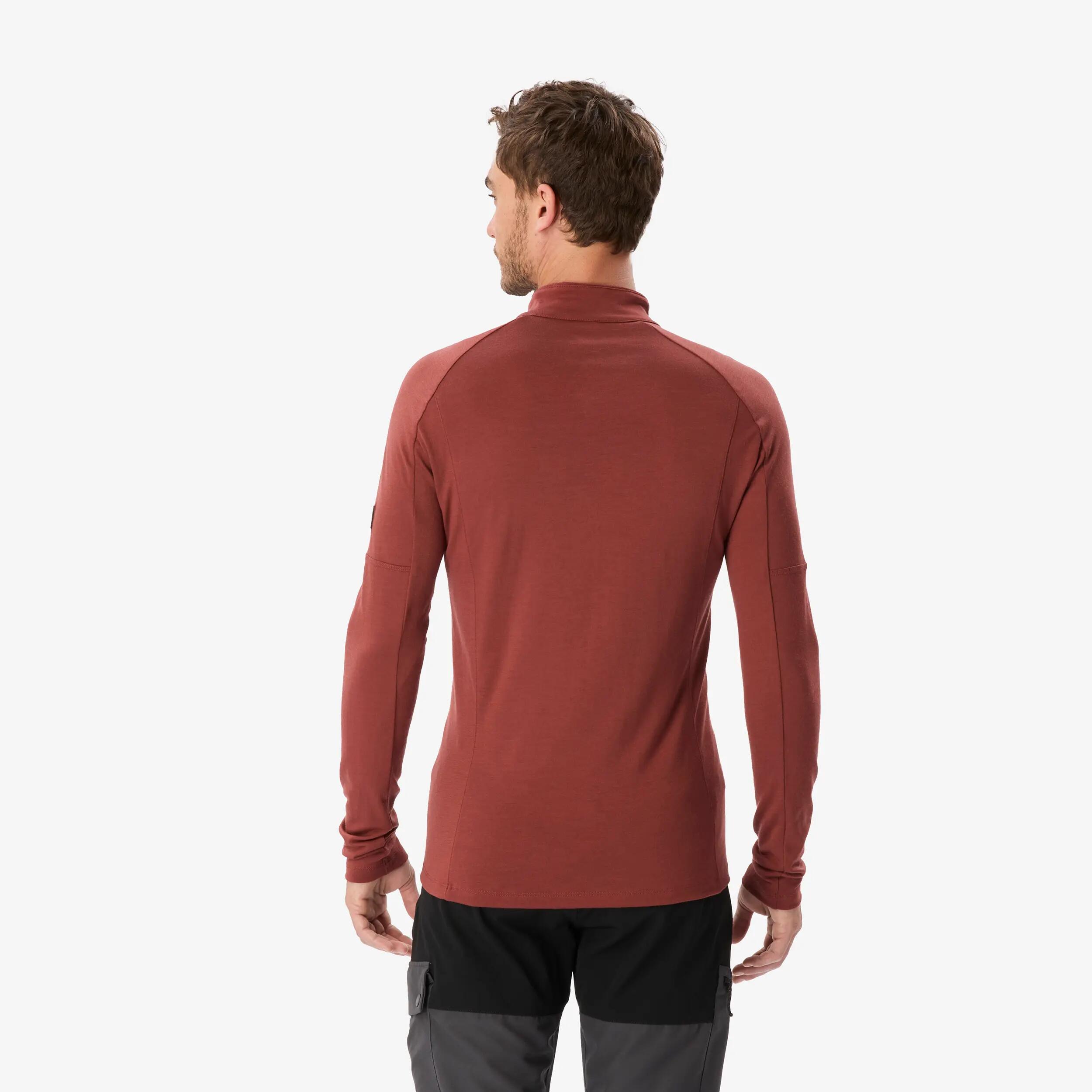 T-shirt manches longues à col zip en laine mérinos homme, Merino Resist bordeaux 4/9