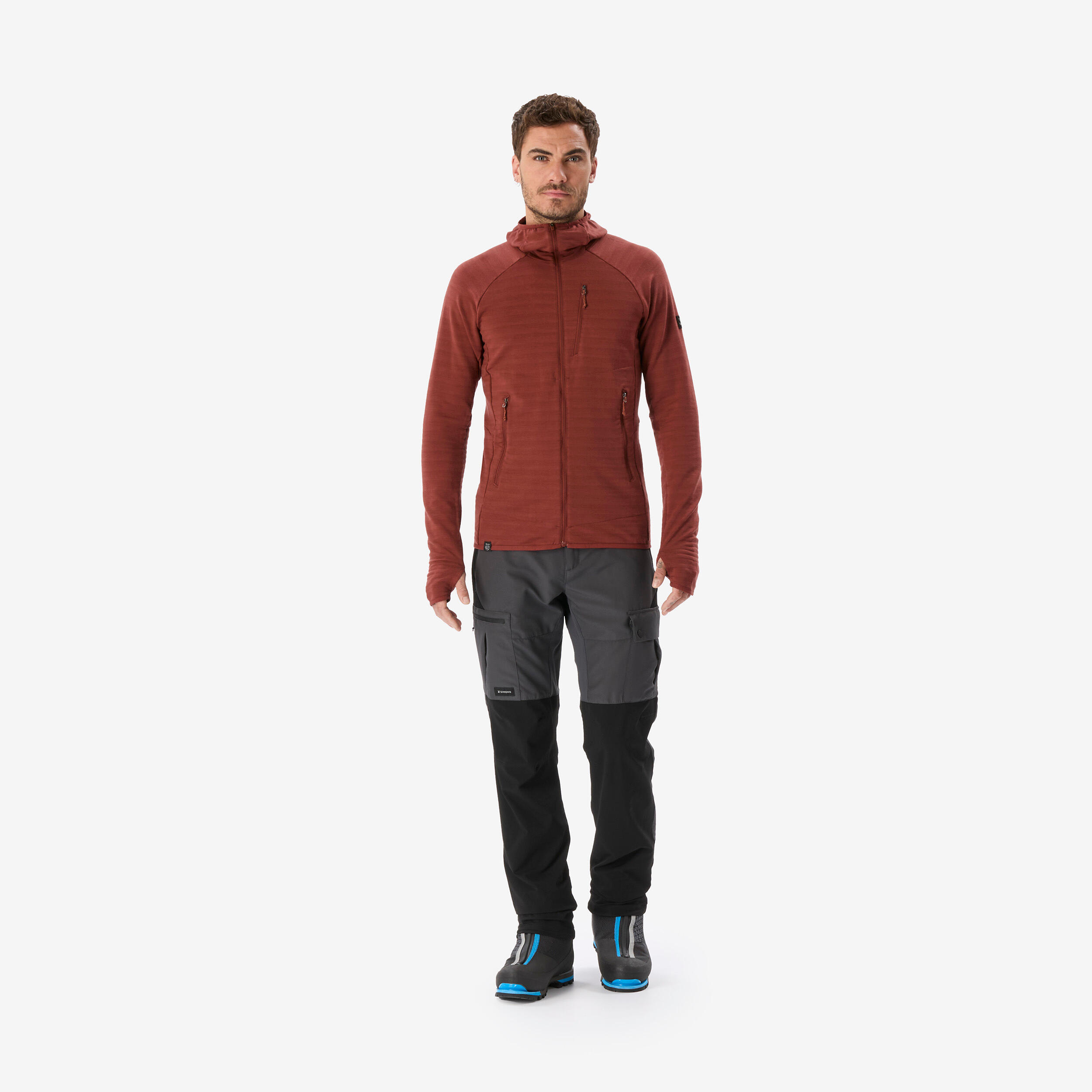 Pull technique à capuche en laine mérinos homme, Resist marron 2/11