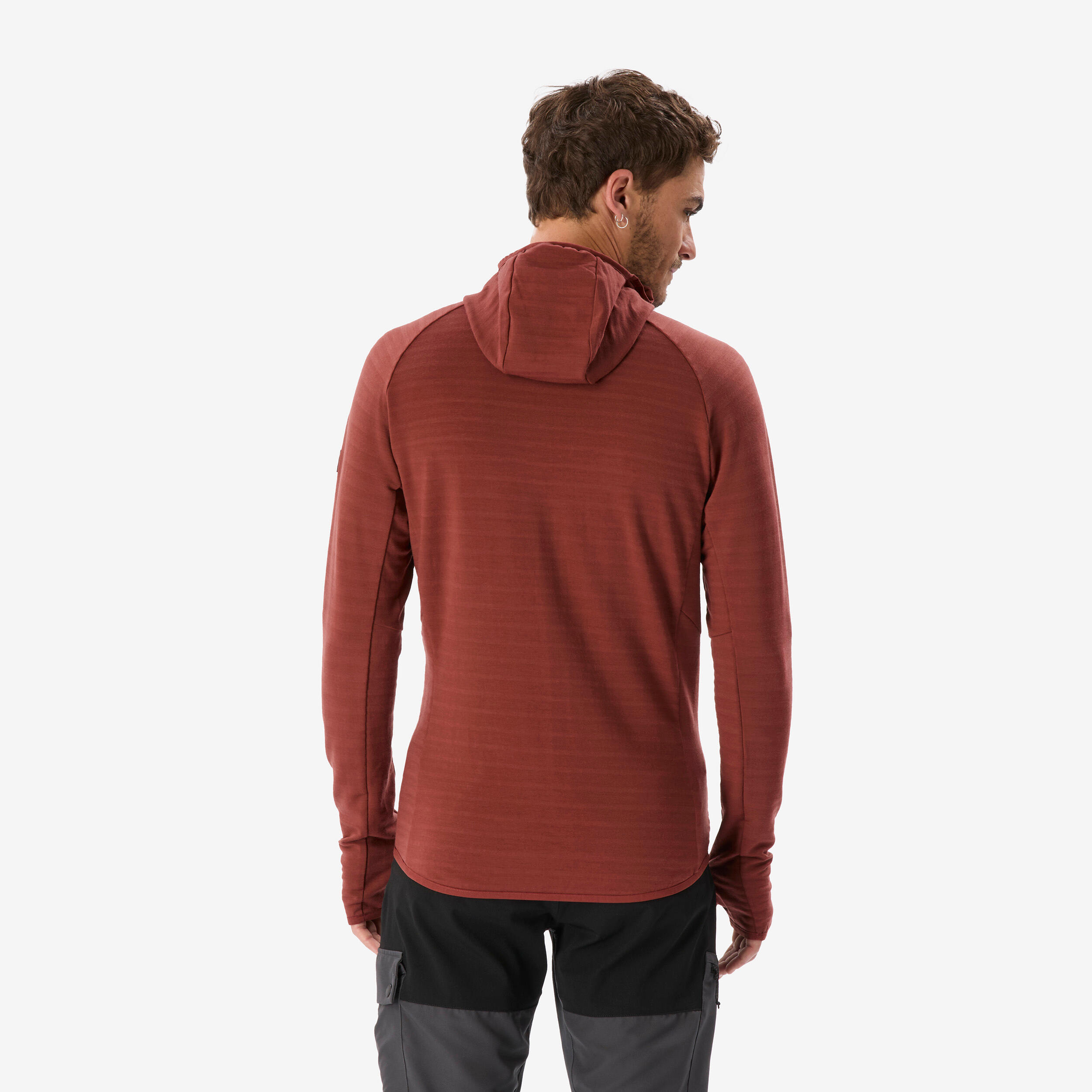 Pull technique à capuche en laine mérinos homme, Resist marron 4/11