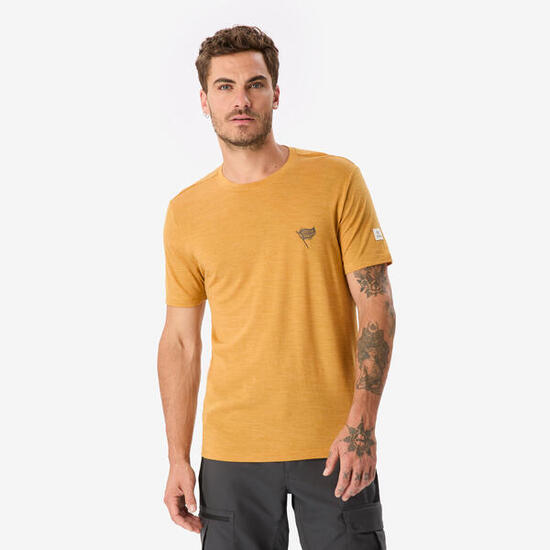 Camiseta de montaña y trekking lana merino Hombre Simond Merino Fresh amarillo
