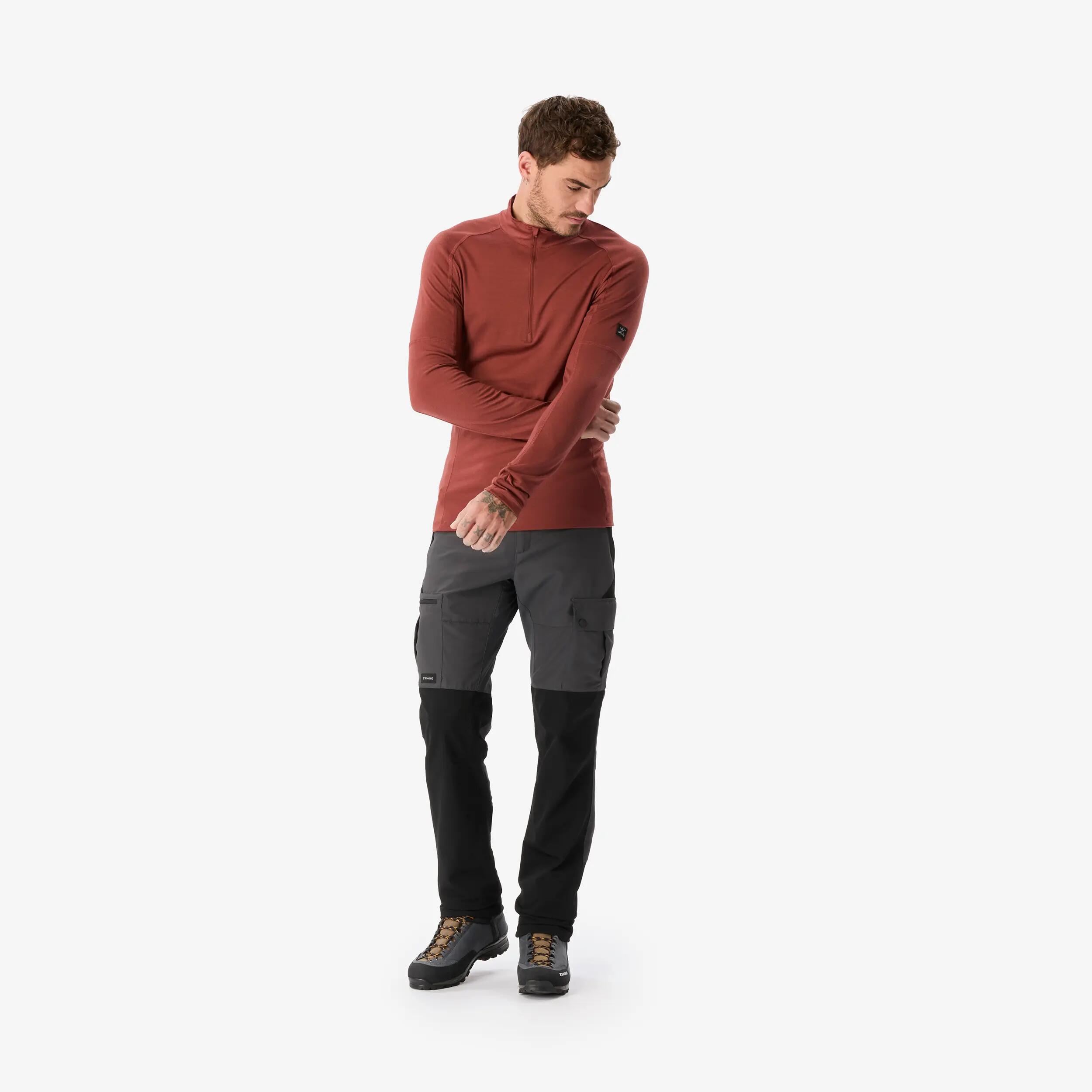 T-shirt manches longues à col zip en laine mérinos homme, Merino Resist bordeaux 2/9