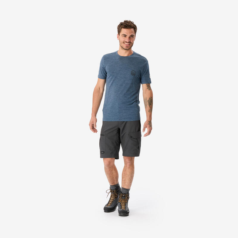 Tricou trekking cu lână merinos Merino Fresh albastru bărbați