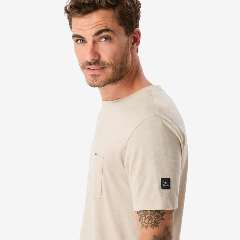 Tricou 100 % lână merinos, Merino 100% bej, bărbați