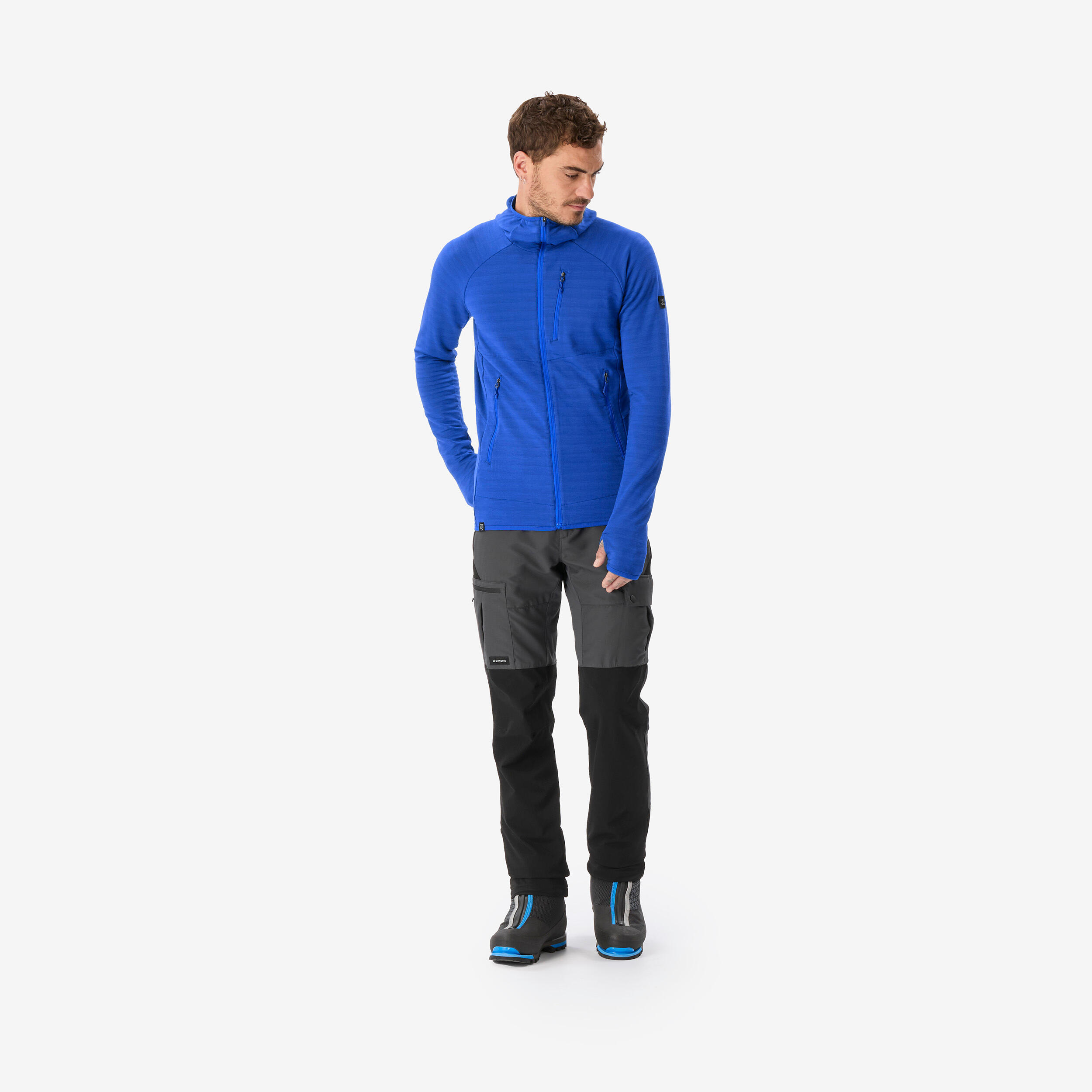 Pull technique à capuche en laine mérinos homme, Resist bleu 2/11