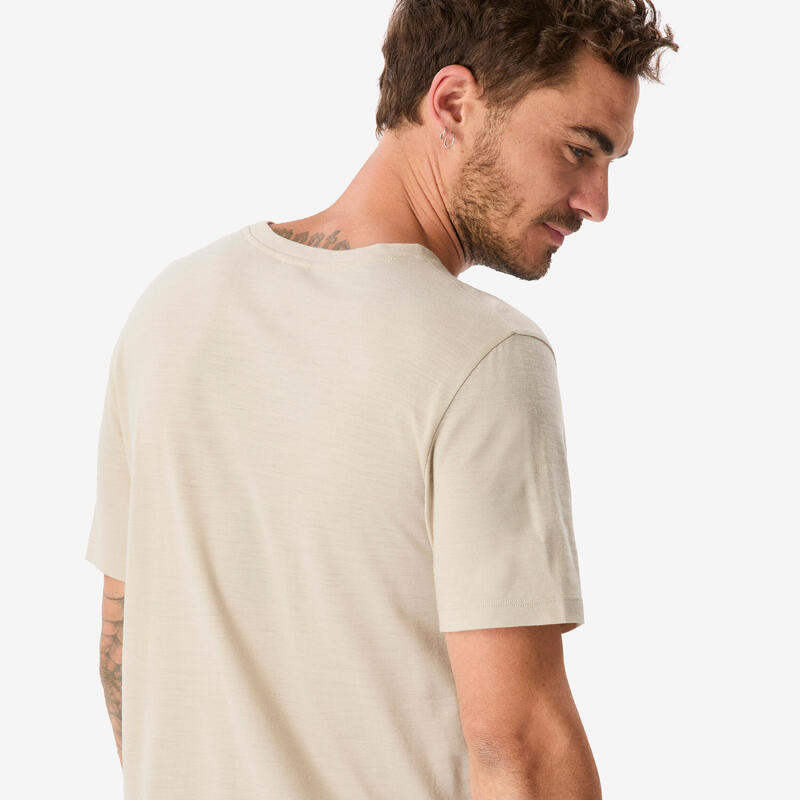 Tricou 100 % lână merinos, Merino 100% bej, bărbați