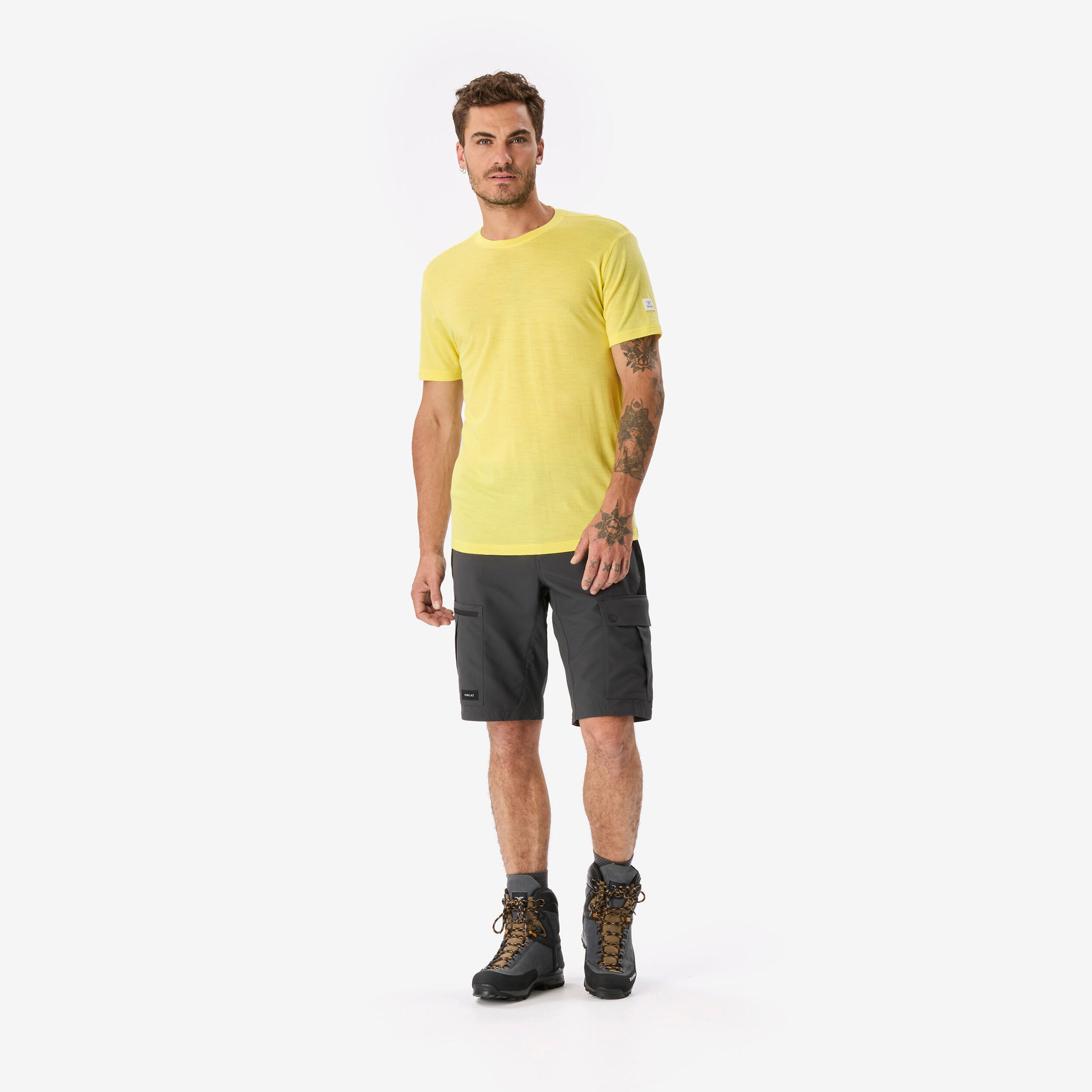 T-shirt manches courtes de trek en laine mérinos homme, Merino Fresh jaune 2/8