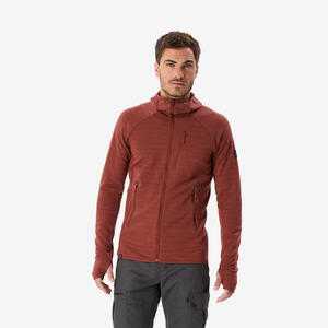 Chaqueta de montaña y trekking lana merino con capucha Hombre, Resist marrón