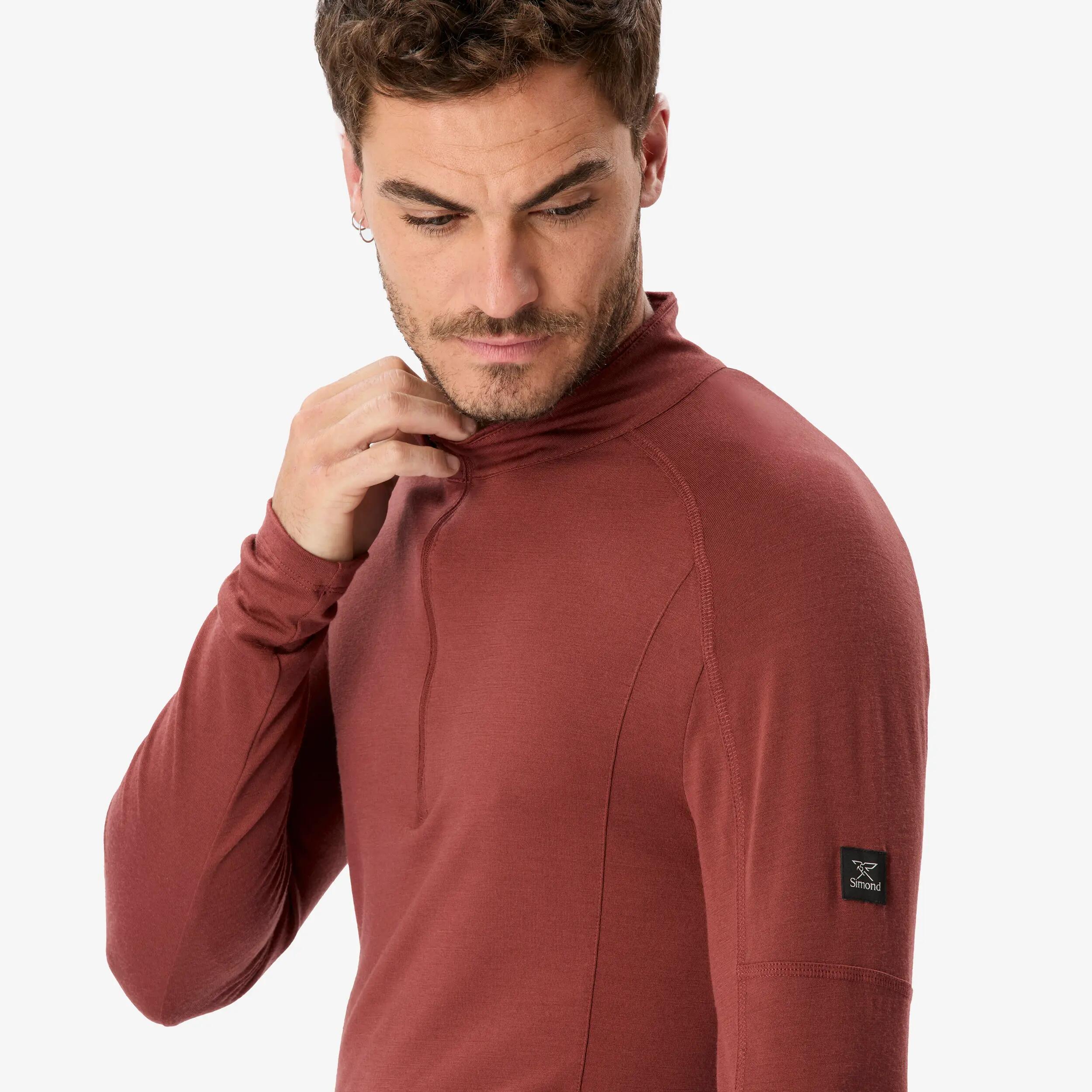 T-shirt manches longues à col zip en laine mérinos homme, Merino Resist bordeaux 5/9