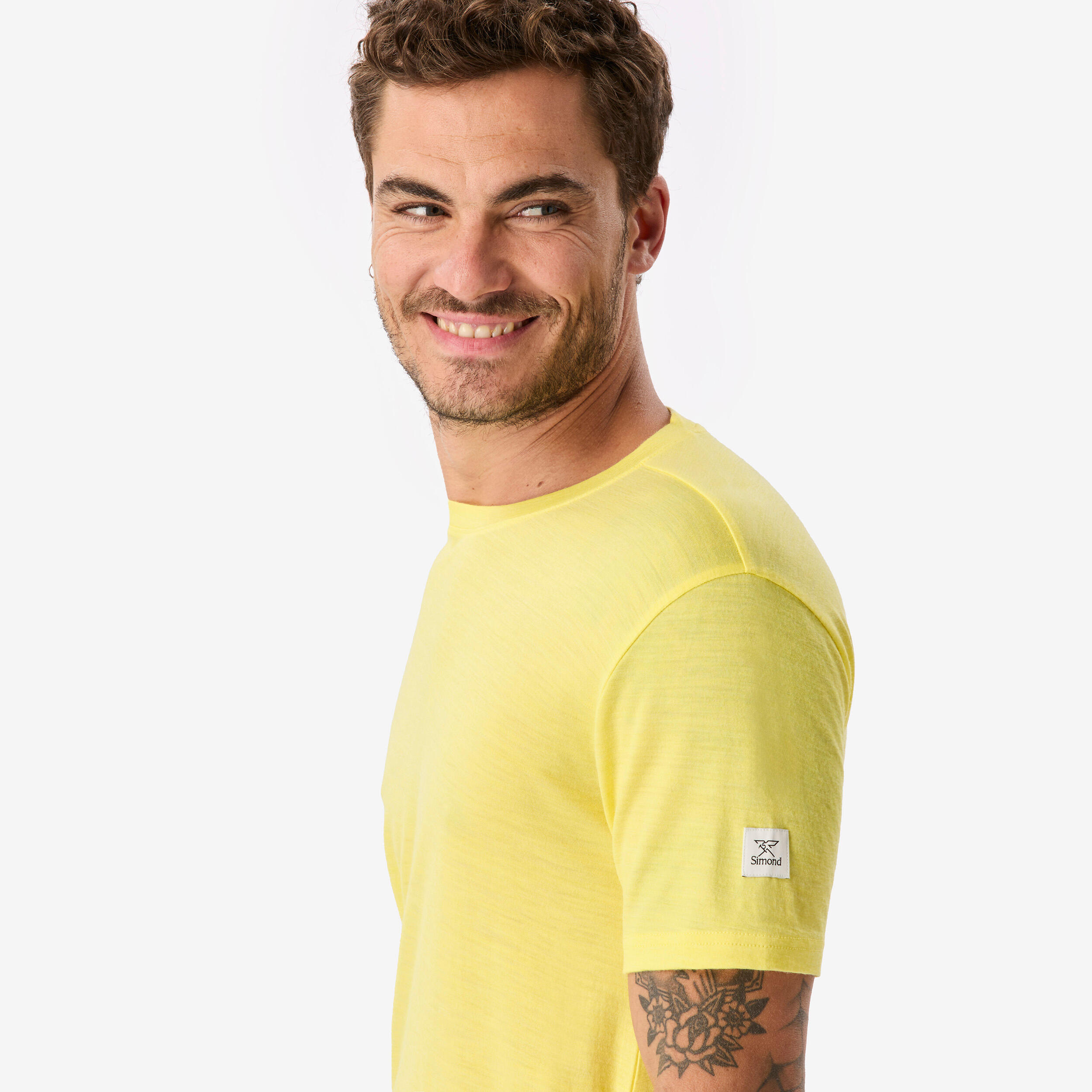 T-shirt manches courtes de trek en laine mérinos homme, Merino Fresh jaune 3/8