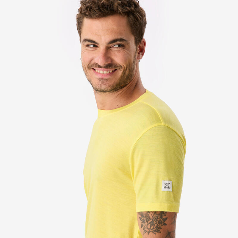 Tricou trekking, cu lână merinos, Merino Fresh galben, bărbați
