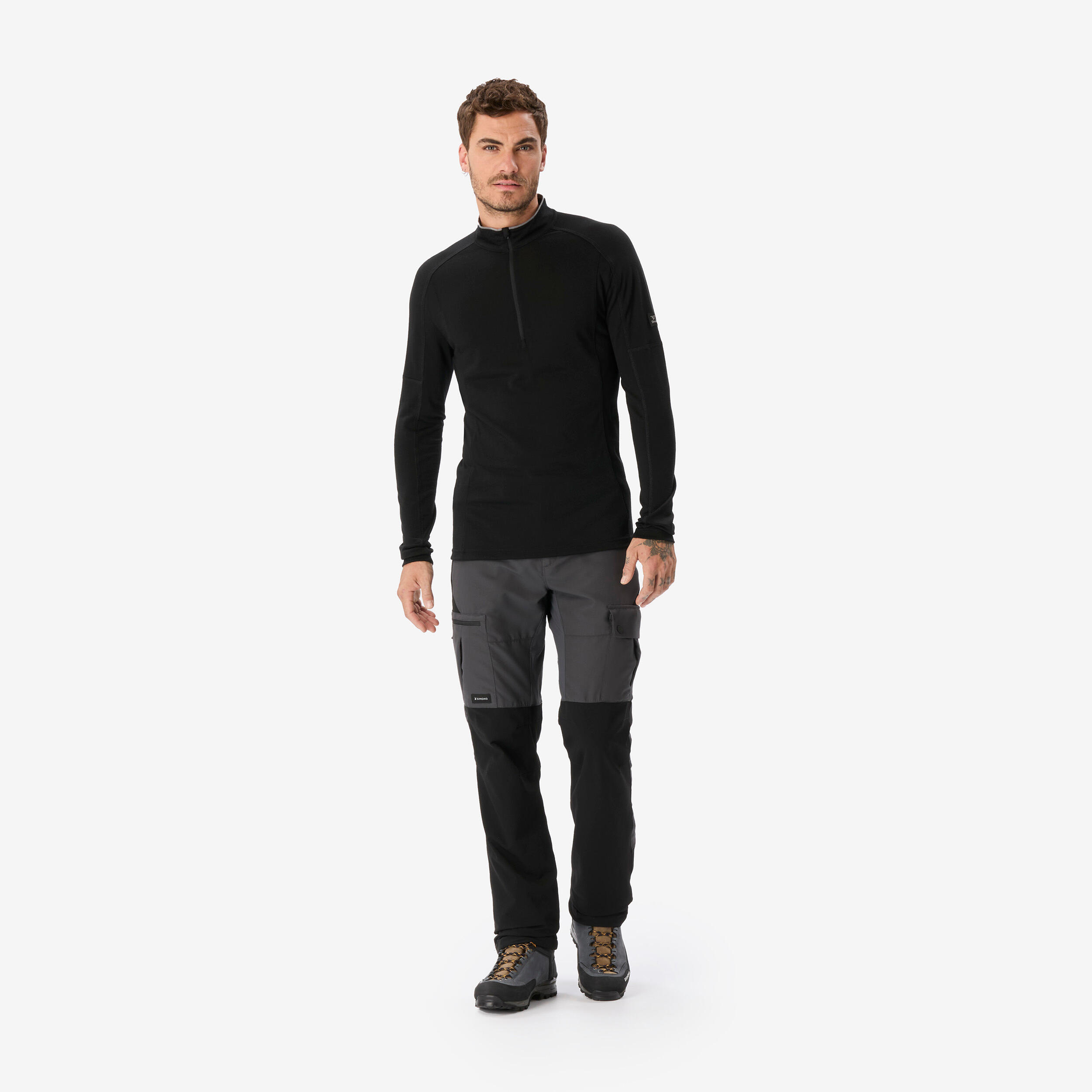 Men’s Merino Wool Long-Sleeved T-Shirt with Zip Collar, Merino Resist - SIMOND