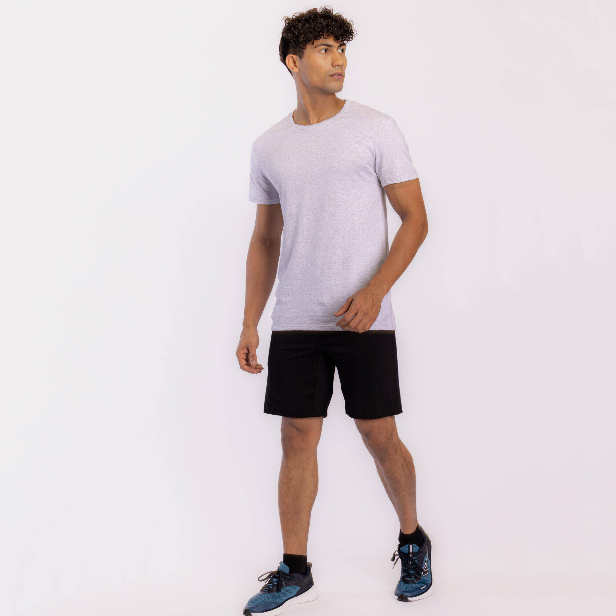 Men Gym Basic T-Shirt, 100% Cotton, Crew Neck, Regular Fit - Grey