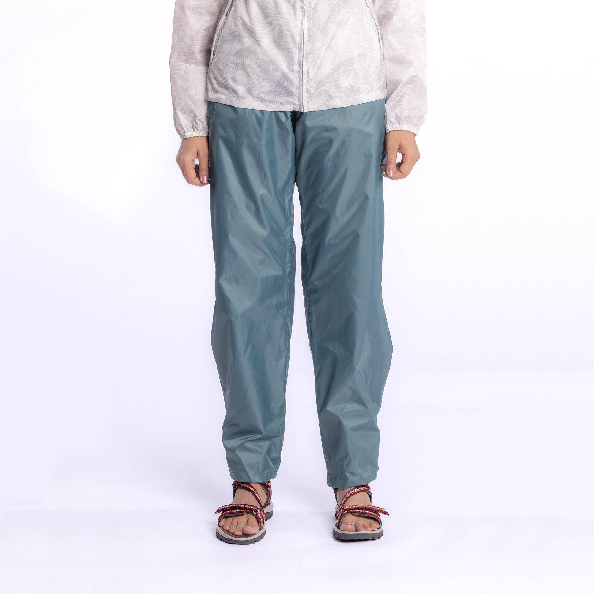 Women Waterproof Overtrouser MH100 - Ash Green -  1