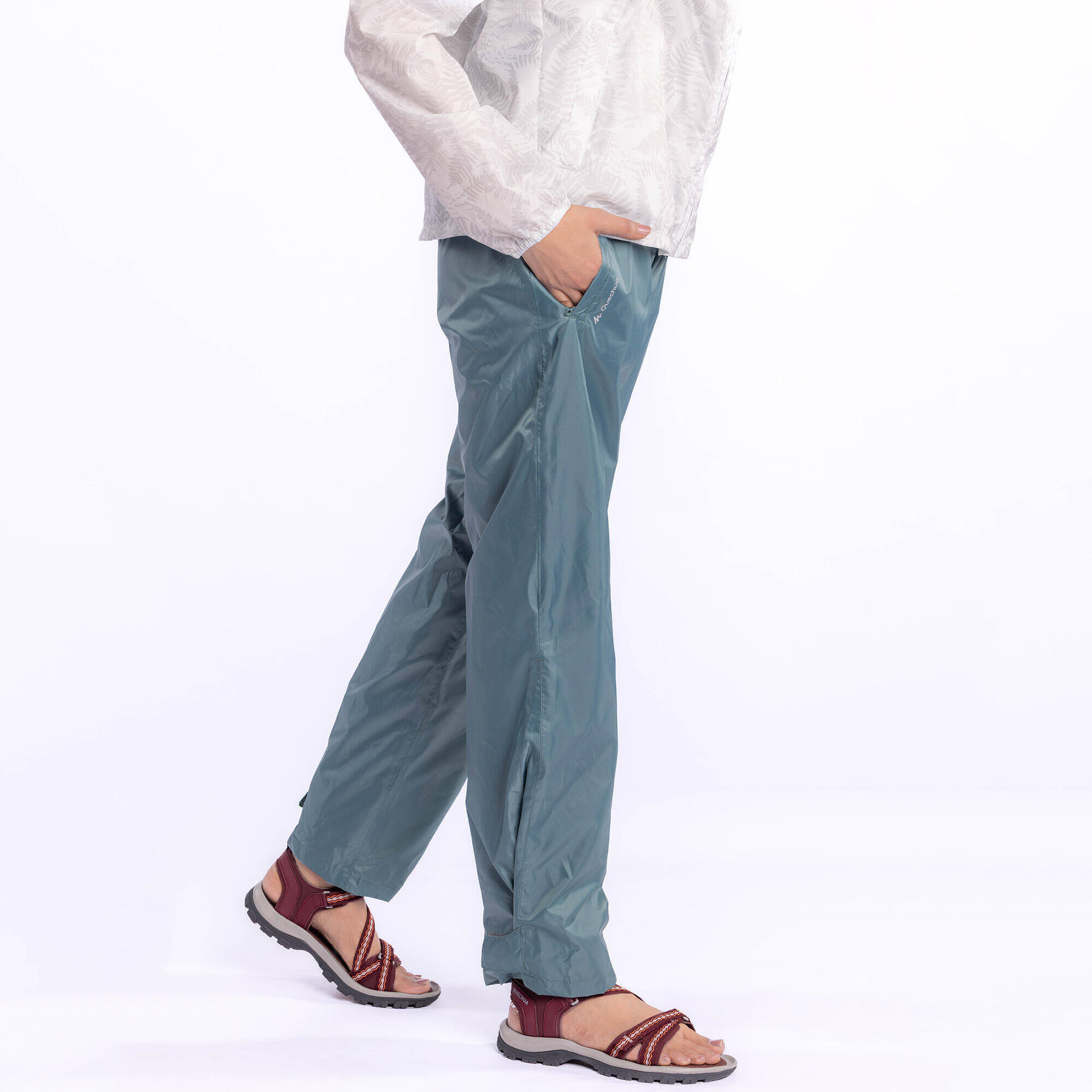 Women Waterproof Overtrouser MH100 - Ash Green -  2
