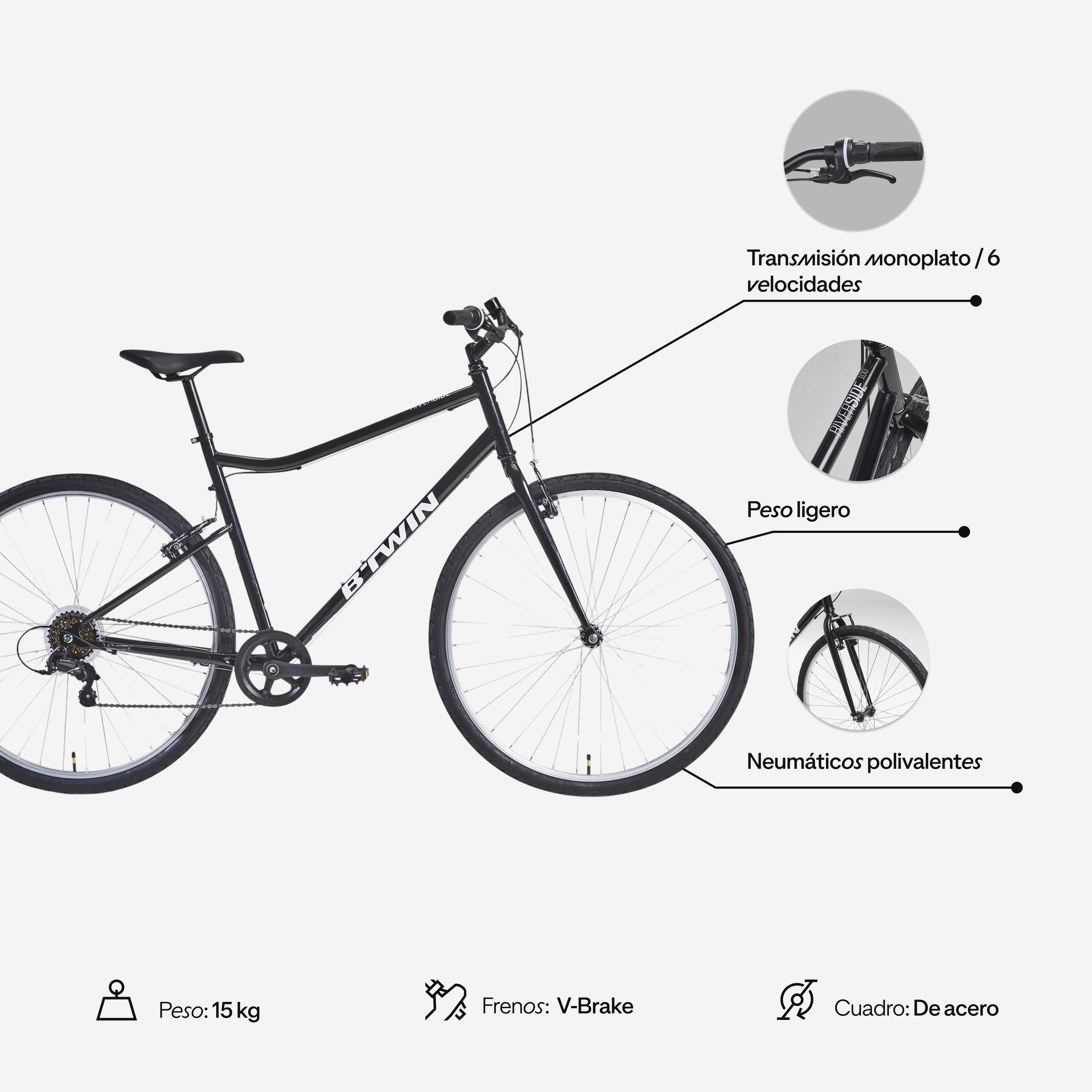 Bicicleta Trekking Riverside 100 Negro 13/36
