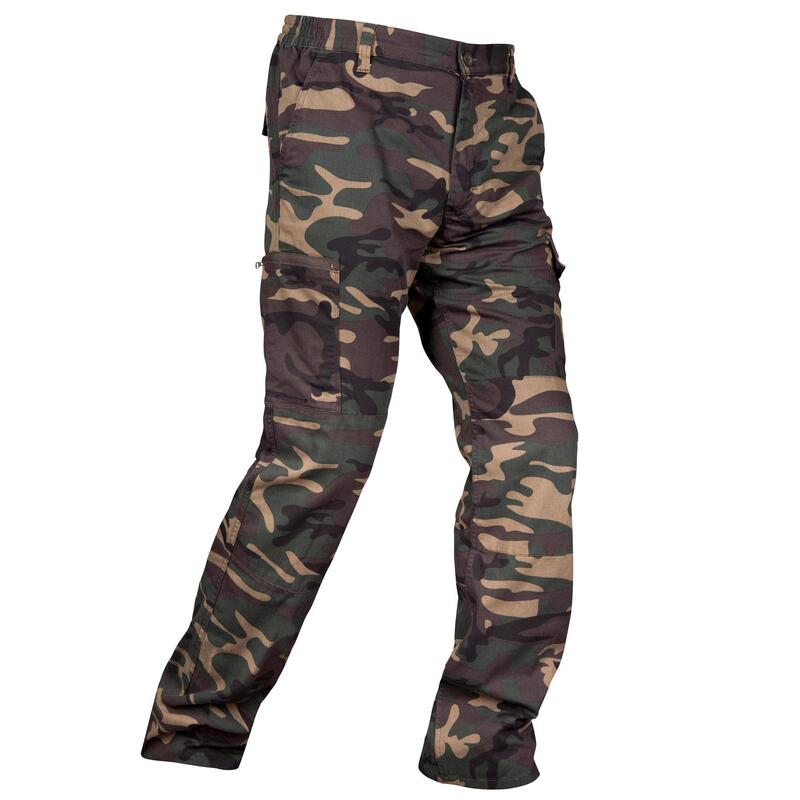 Pantalón Cargo Hombre Solognac Steppe 300 Camuflaje Militar Woodland Verde