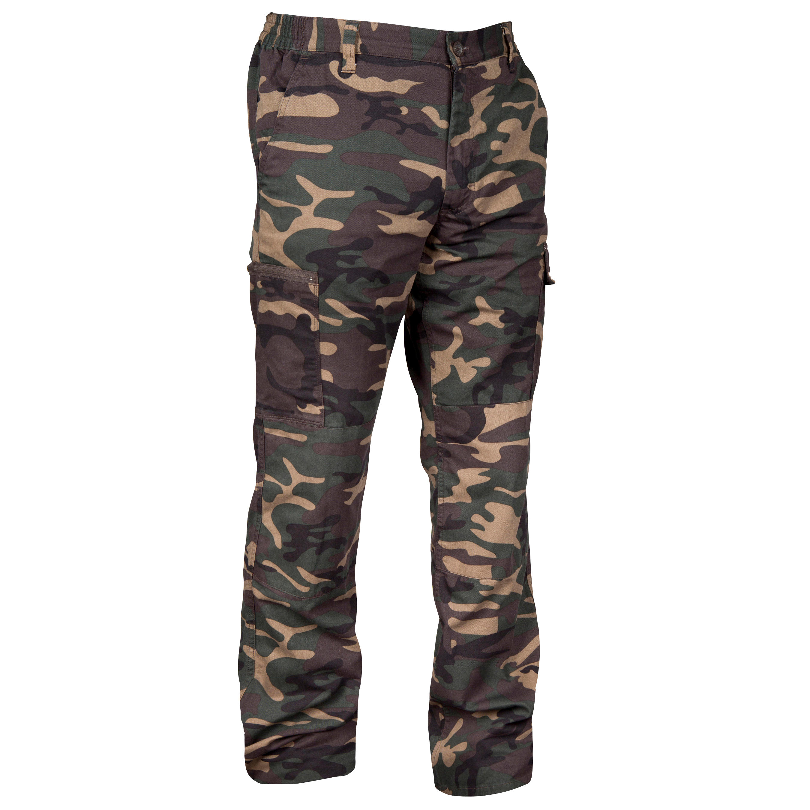 ROBUST CARGO TROUSERS STEPPE 300 CAMOUFLAGE WOODLAND GREEN 1/5