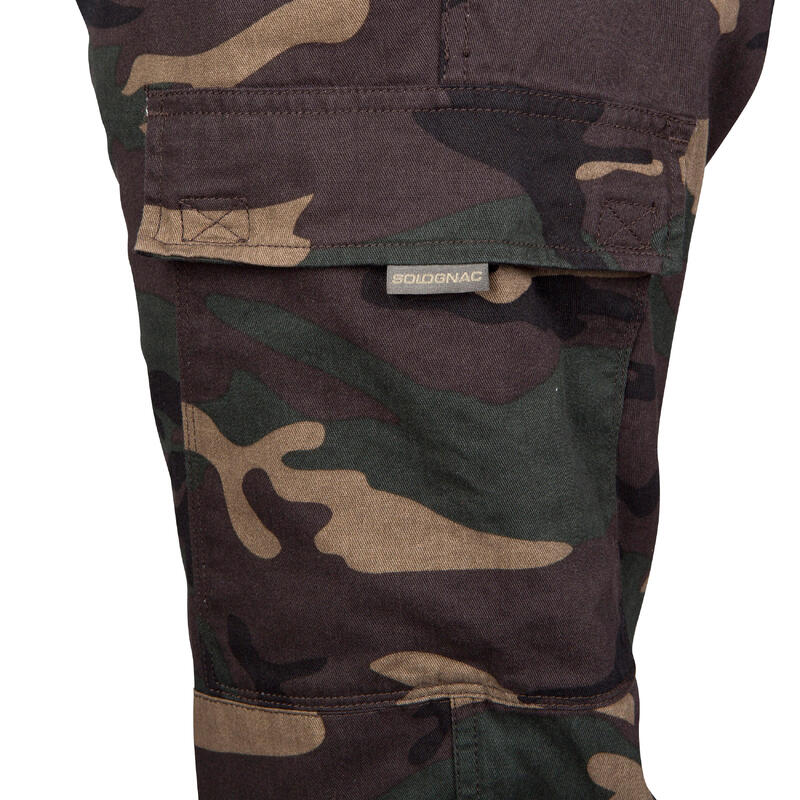 Pantalón Cargo Hombre Solognac Steppe 300 Camuflaje Militar Woodland Verde