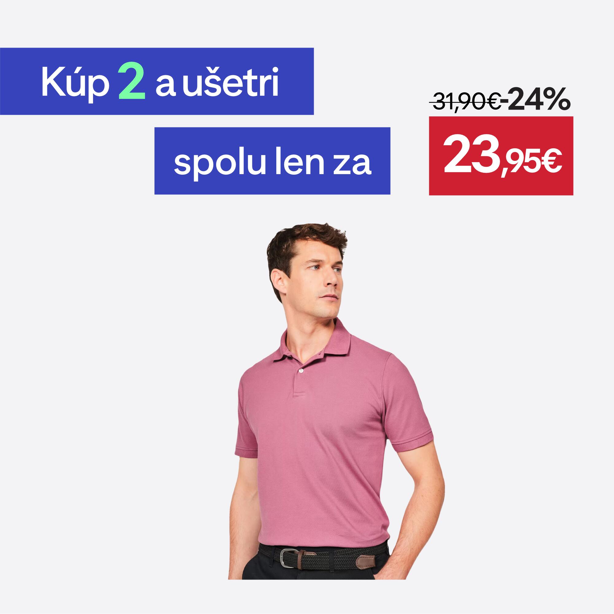INESIS Pánska golfová bavlnené polokošeľa MW500 sivofialová 4XL