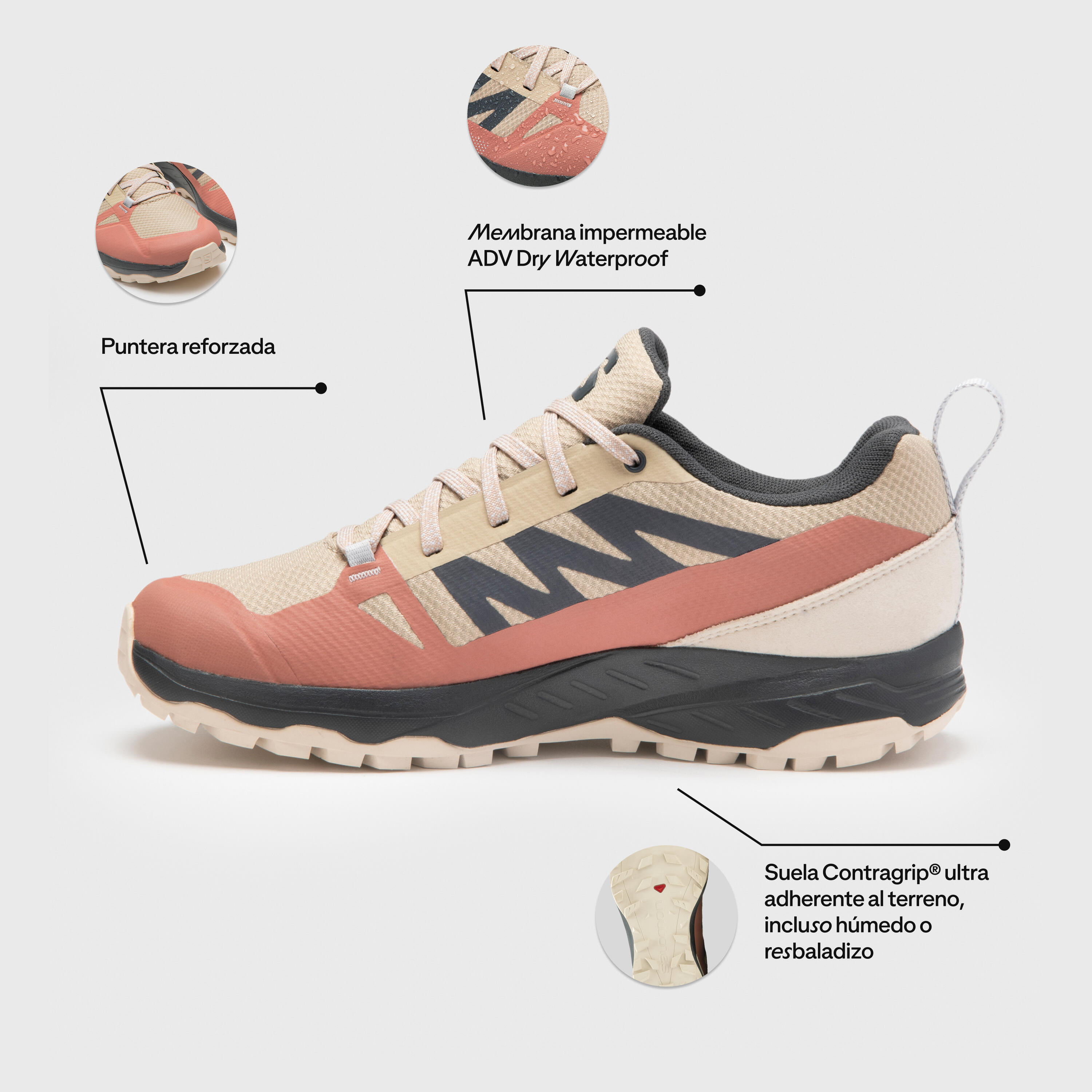 Zapatilla de montaña y trekking impermeables Mujer Salomon Saliba rosa 3/13