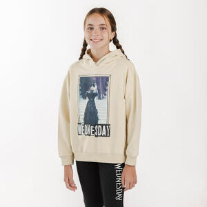 Sudadera con capucha de algodón Miércoles Niña blanca