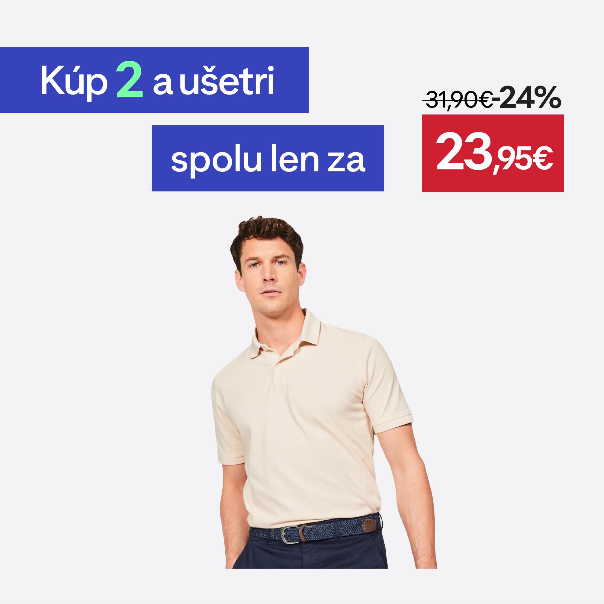 INESIS Pánska bavlnená golfová polokošeľa MW500 béžová 4XL