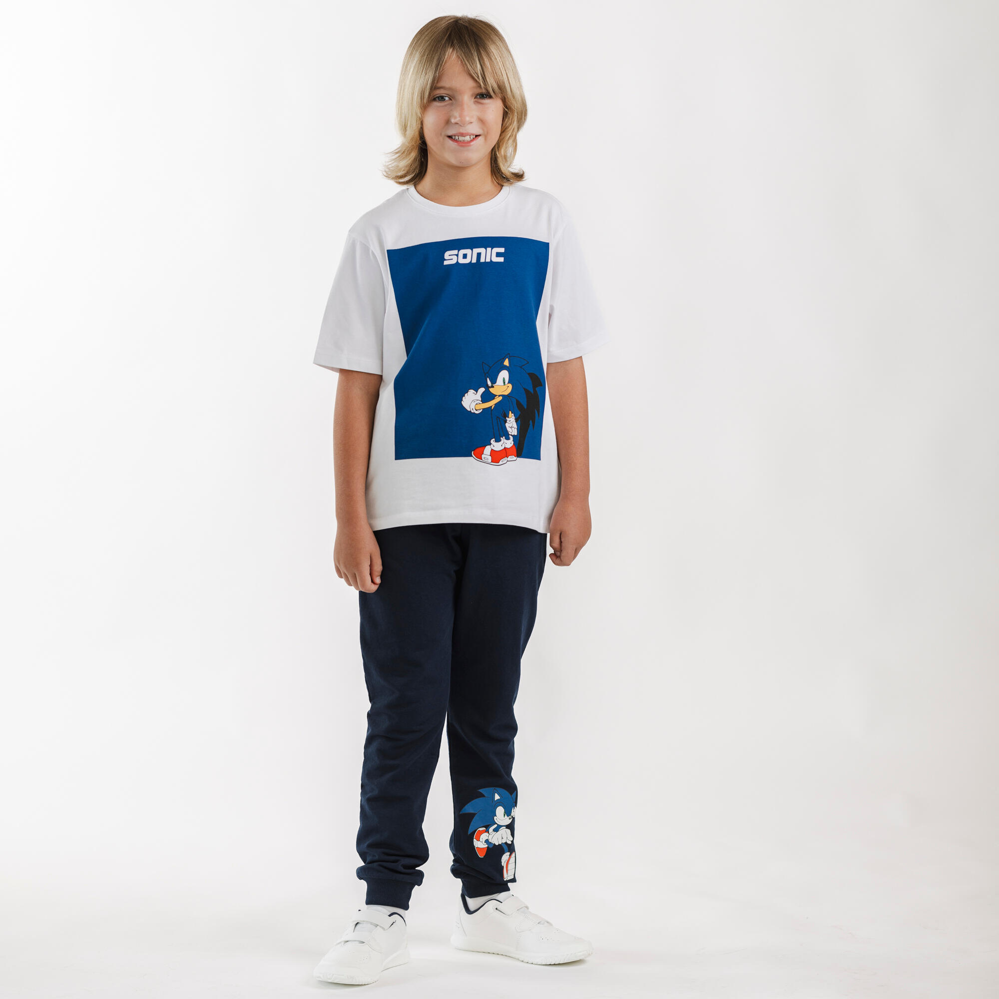 Pantalón chándal algodón Niño  Sonic azul 3/4