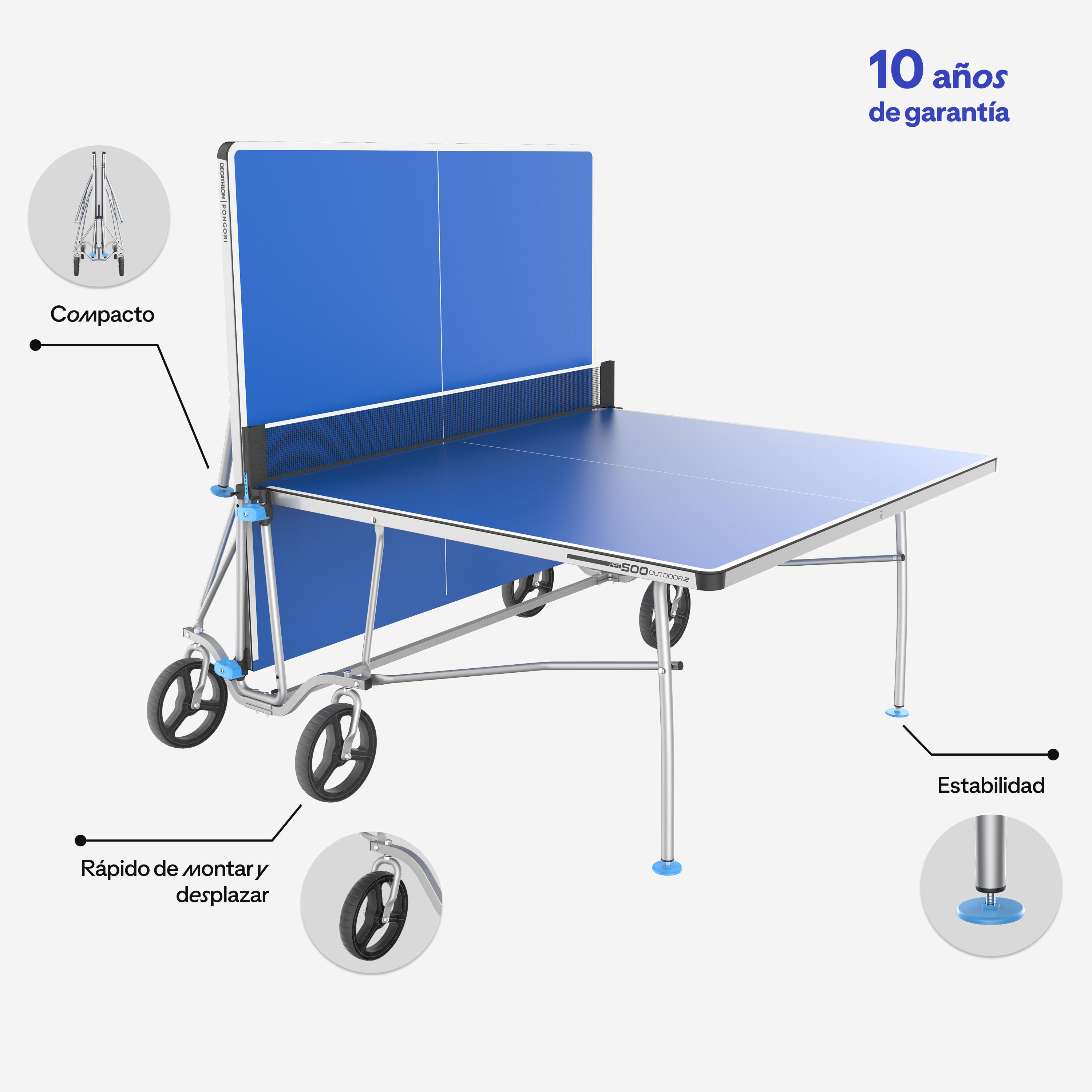 Segunda vida - Mesa ping pong exterior plegable tablero 4 mm Pongori PPT 500.2 2/22
