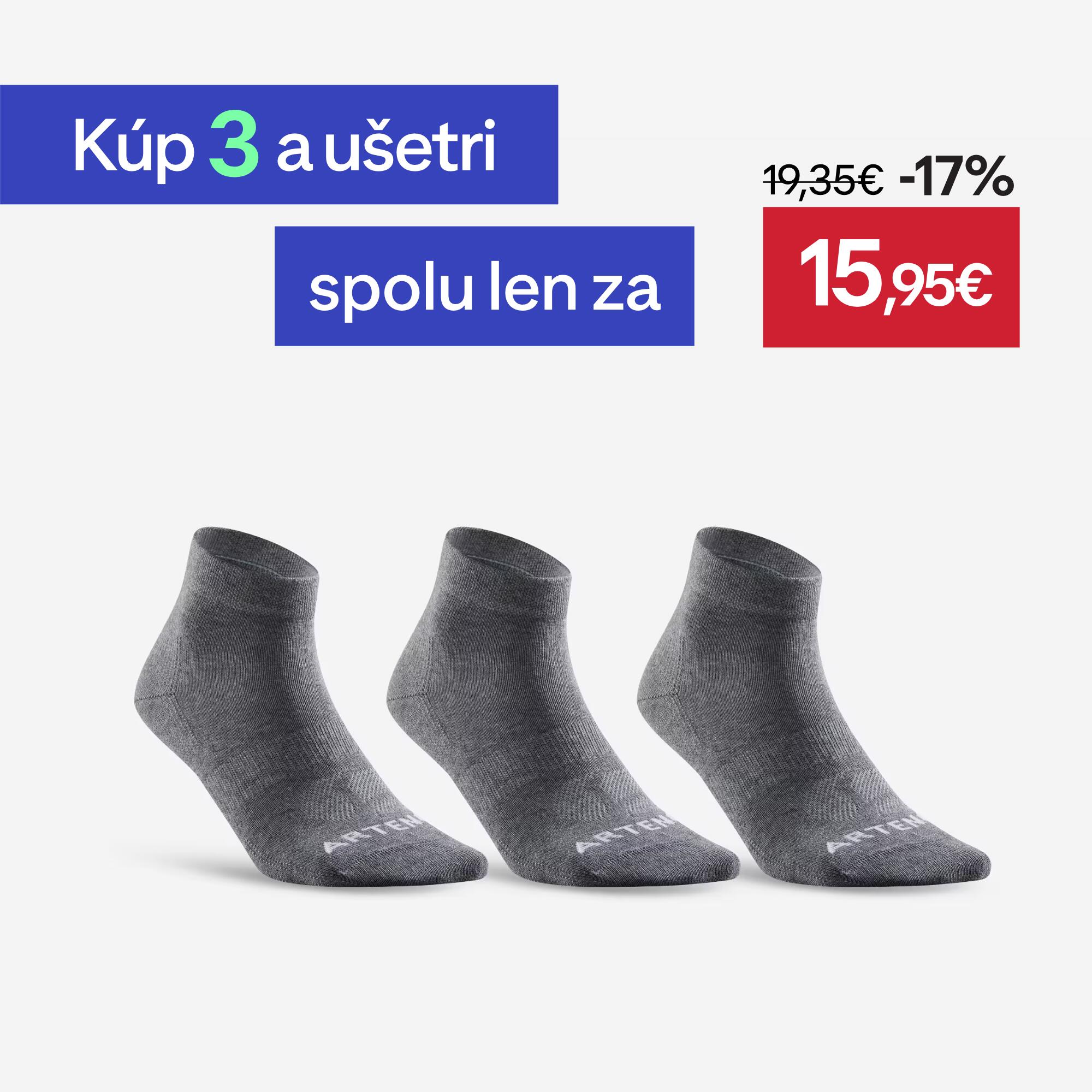DECATHLON Športové ponožky RS160 stredne vysoké 3 páry tmavosivé 35-38